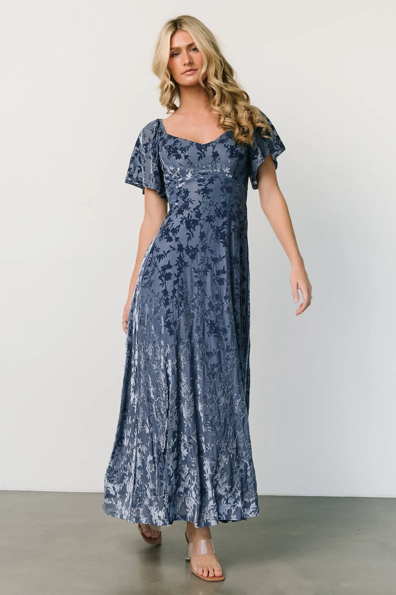 Everley Velvet Maxi Dress | Whisper Blue sold by Baltic Born product image thumbnail 2