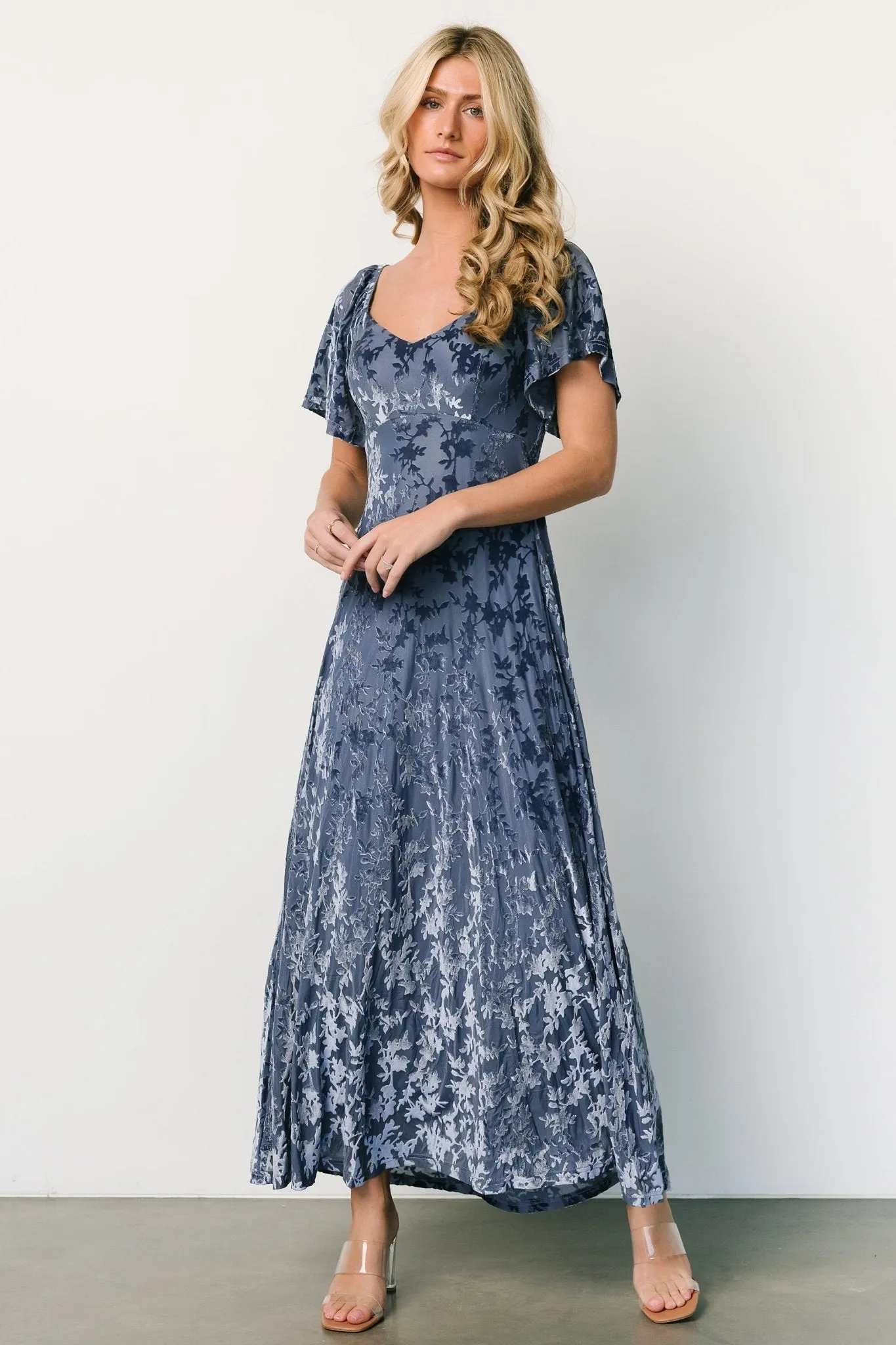 Everley Velvet Maxi Dress | Whisper Blue sold by Baltic Born product image thumbnail 4