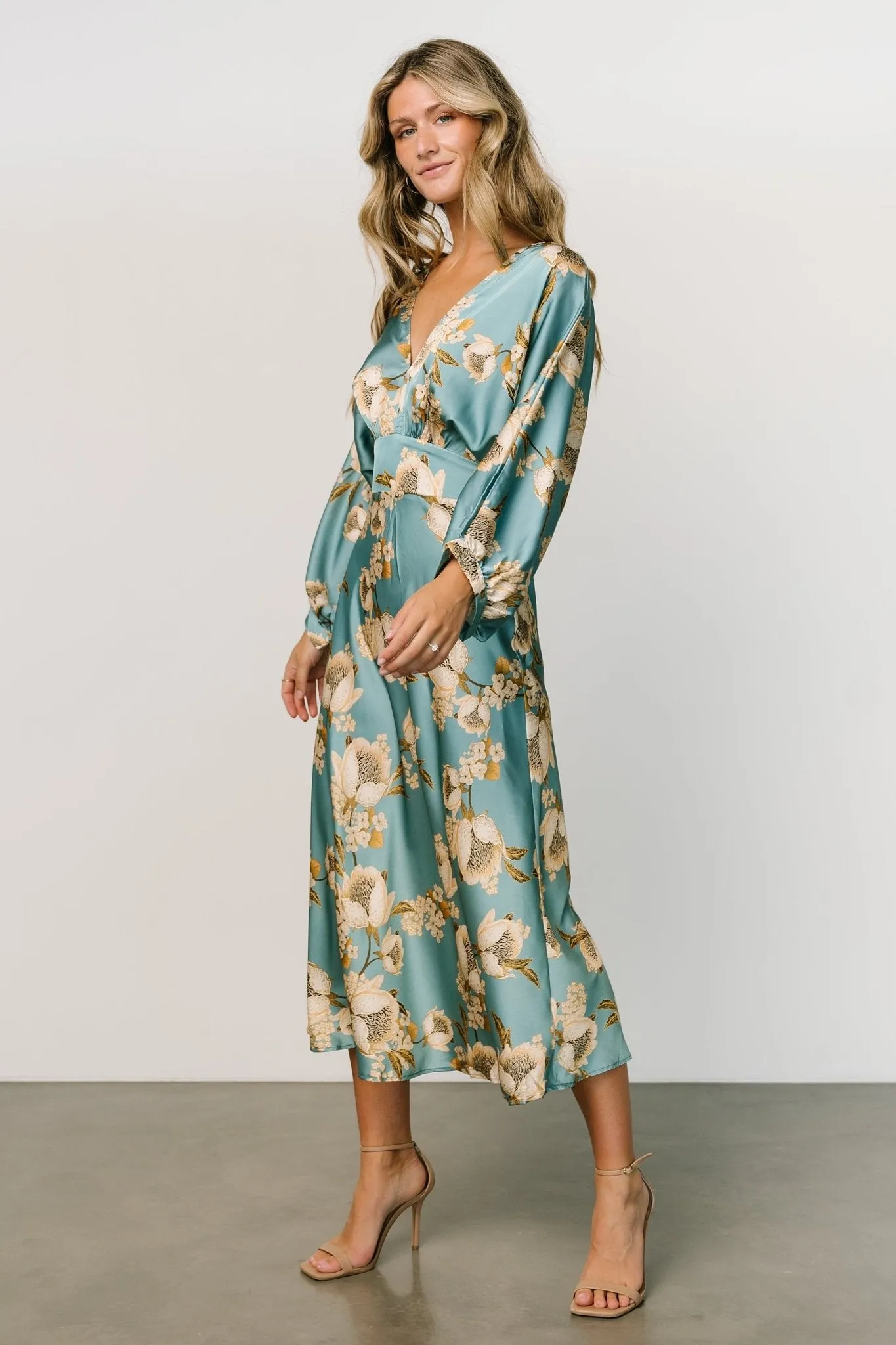 Joni Satin Midi Dress | Blue Multi sold by Baltic Born product image thumbnail 5