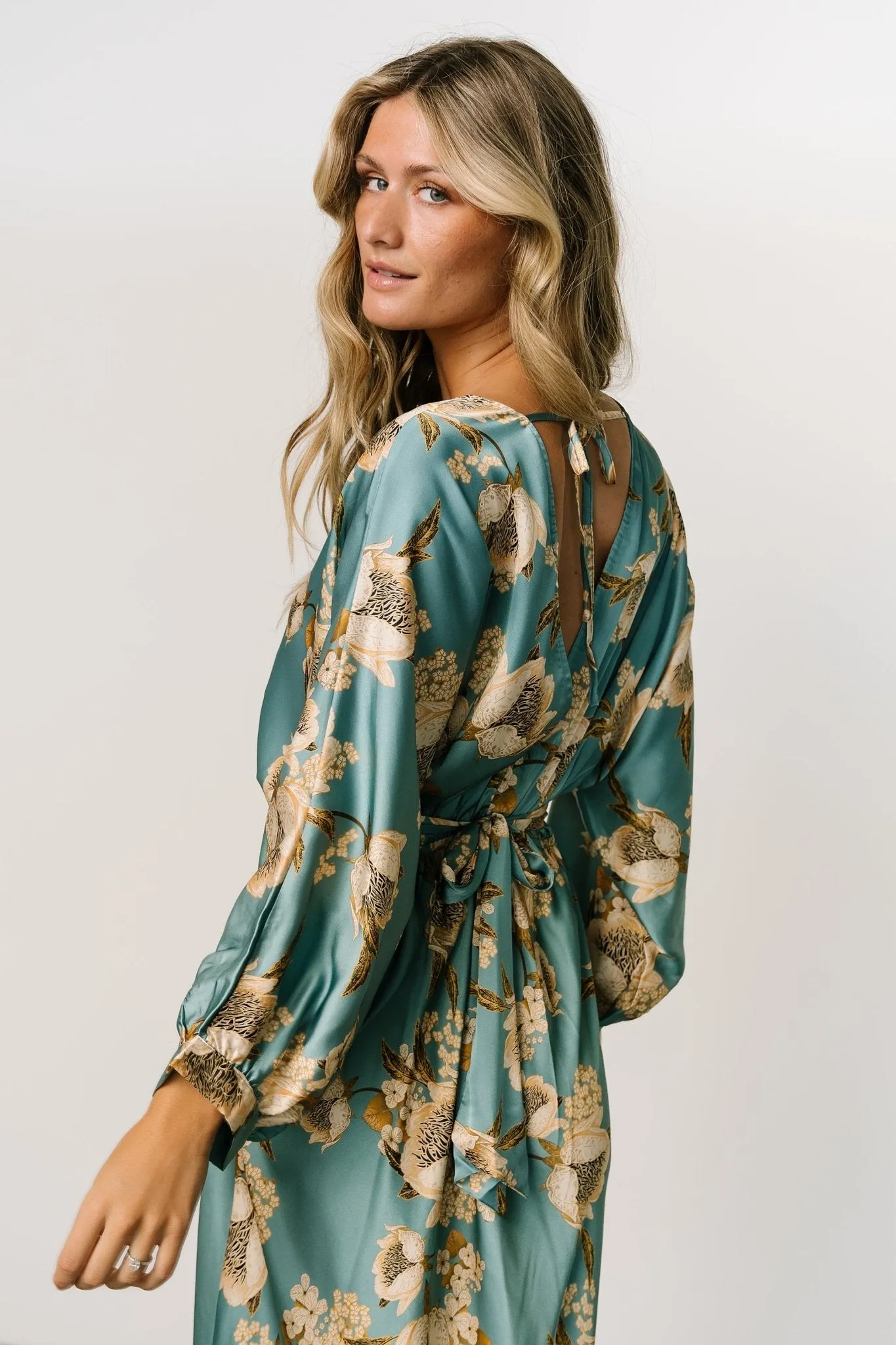 Joni Satin Midi Dress | Blue Multi sold by Baltic Born product image thumbnail 4