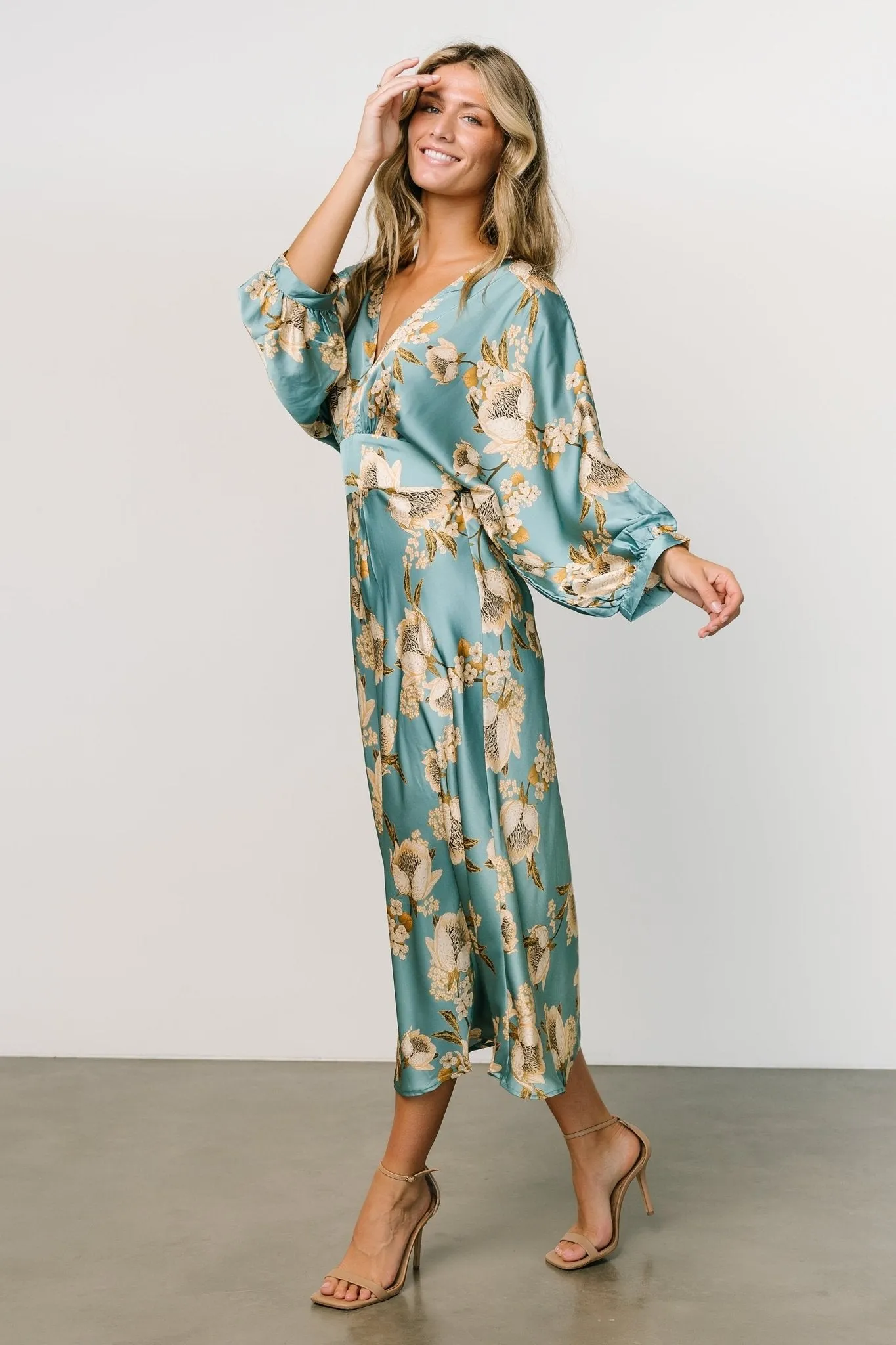 Joni Satin Midi Dress | Blue Multi sold by Baltic Born product image thumbnail 3