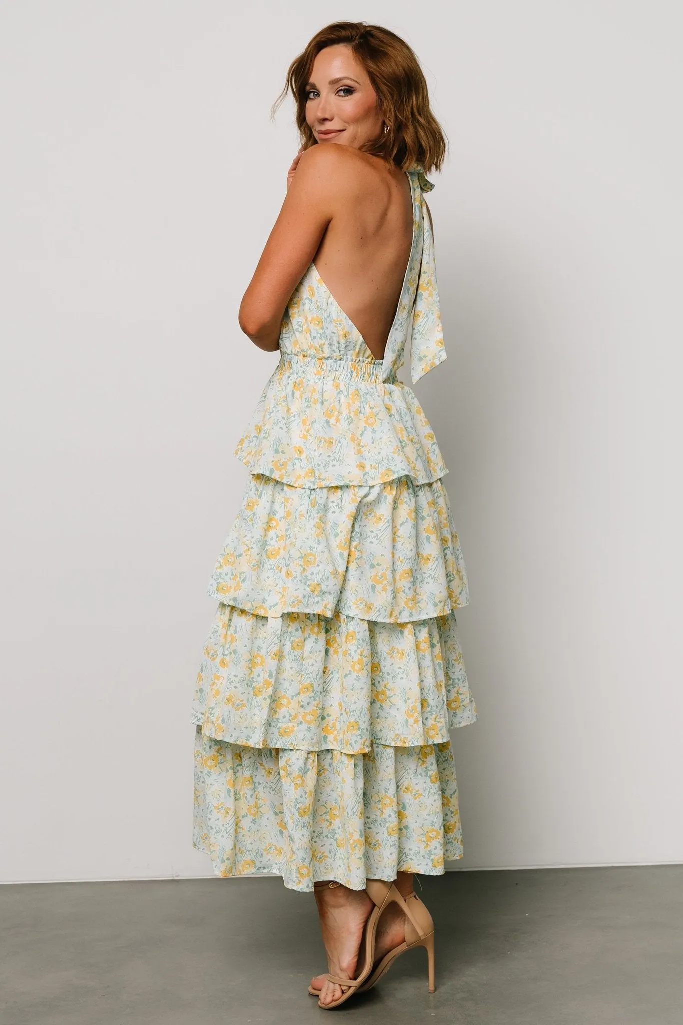 Chelles Halter Tiered Dress | Blue + Yellow sold by Baltic Born product image thumbnail 3