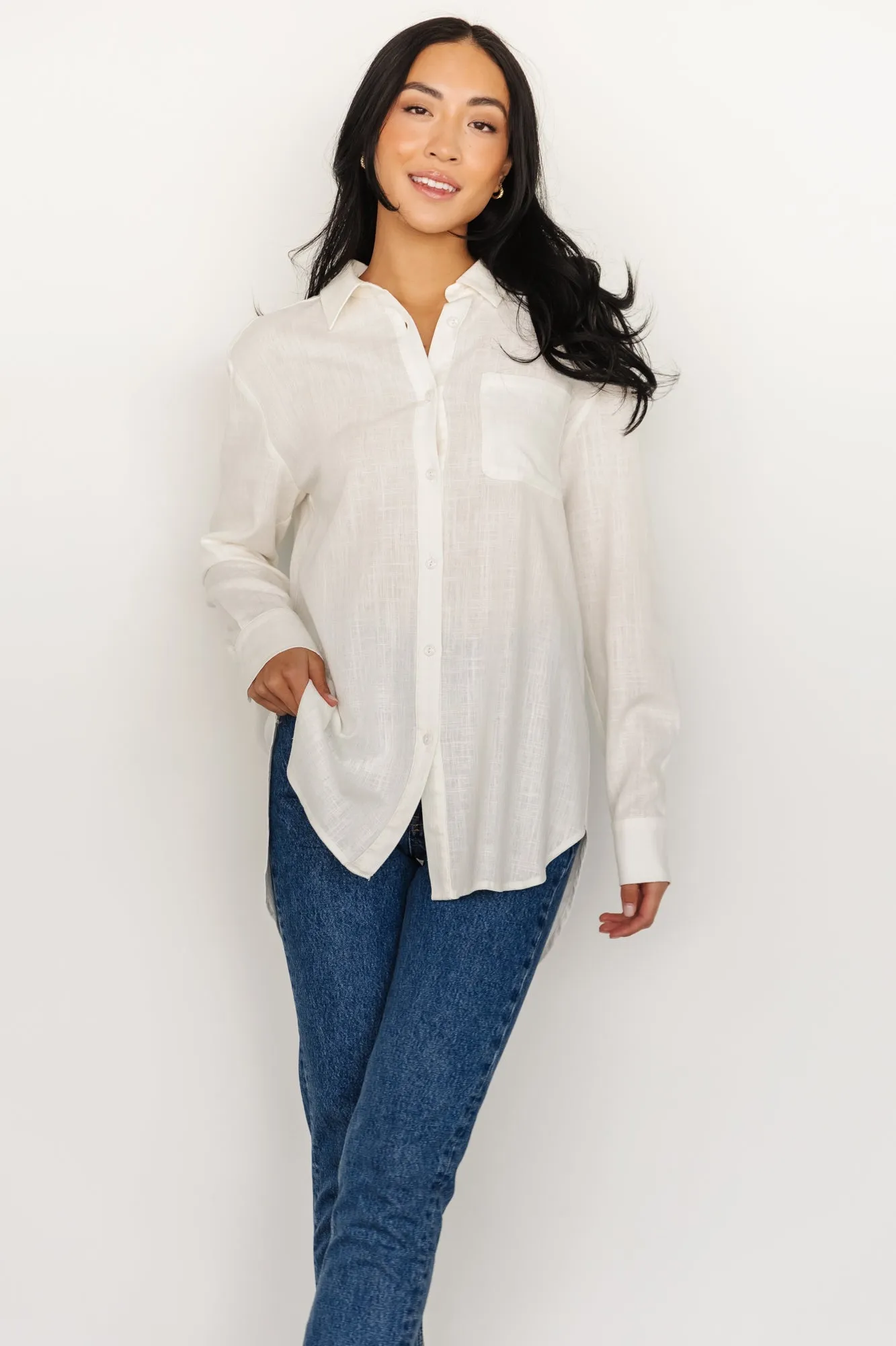 Harlan Linen Button Down Top | Off White sold by Baltic Born