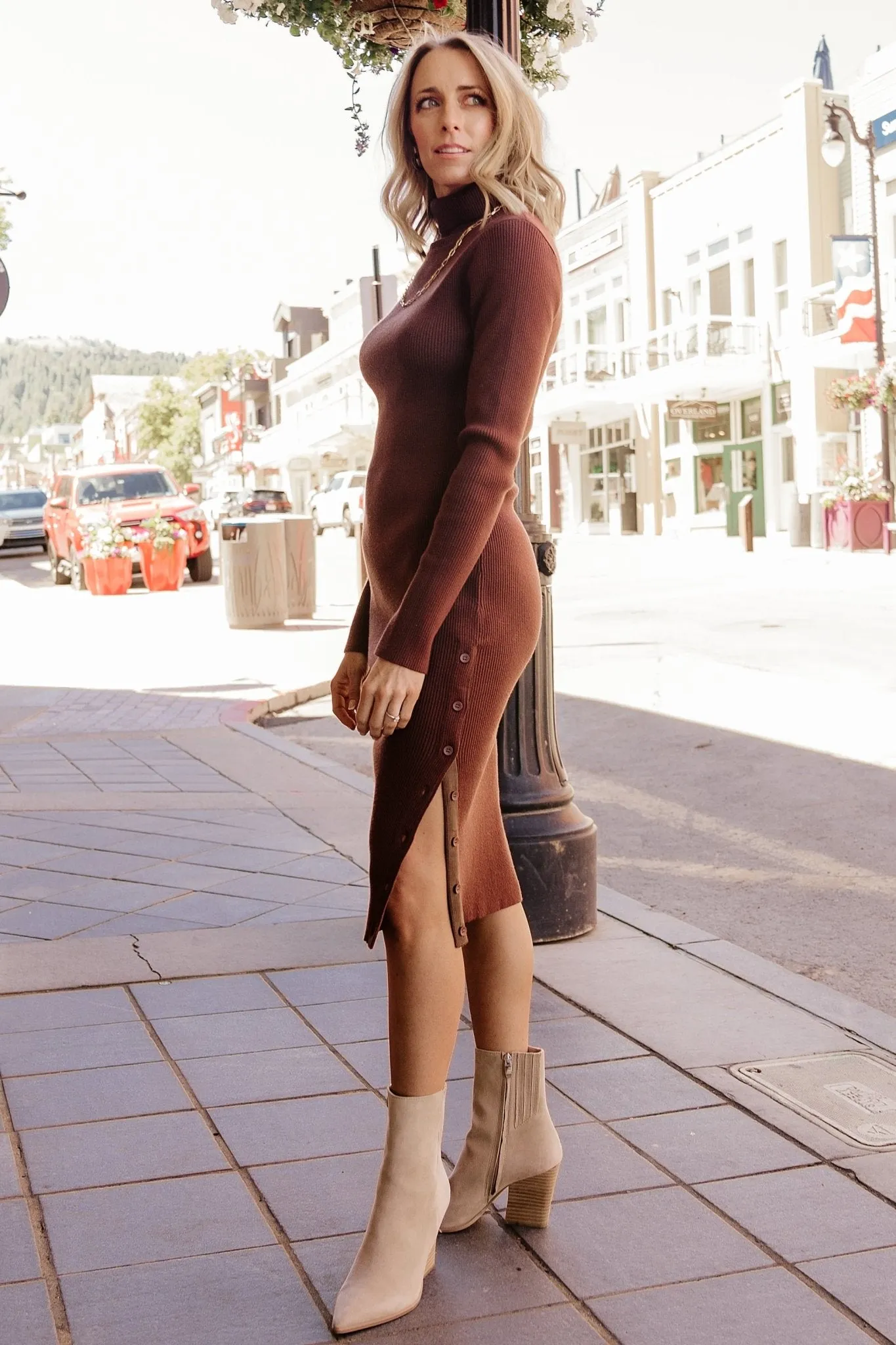 Caldwell Ribbed Turtleneck Midi Dress | Brown sold by Baltic Born product image thumbnail 3