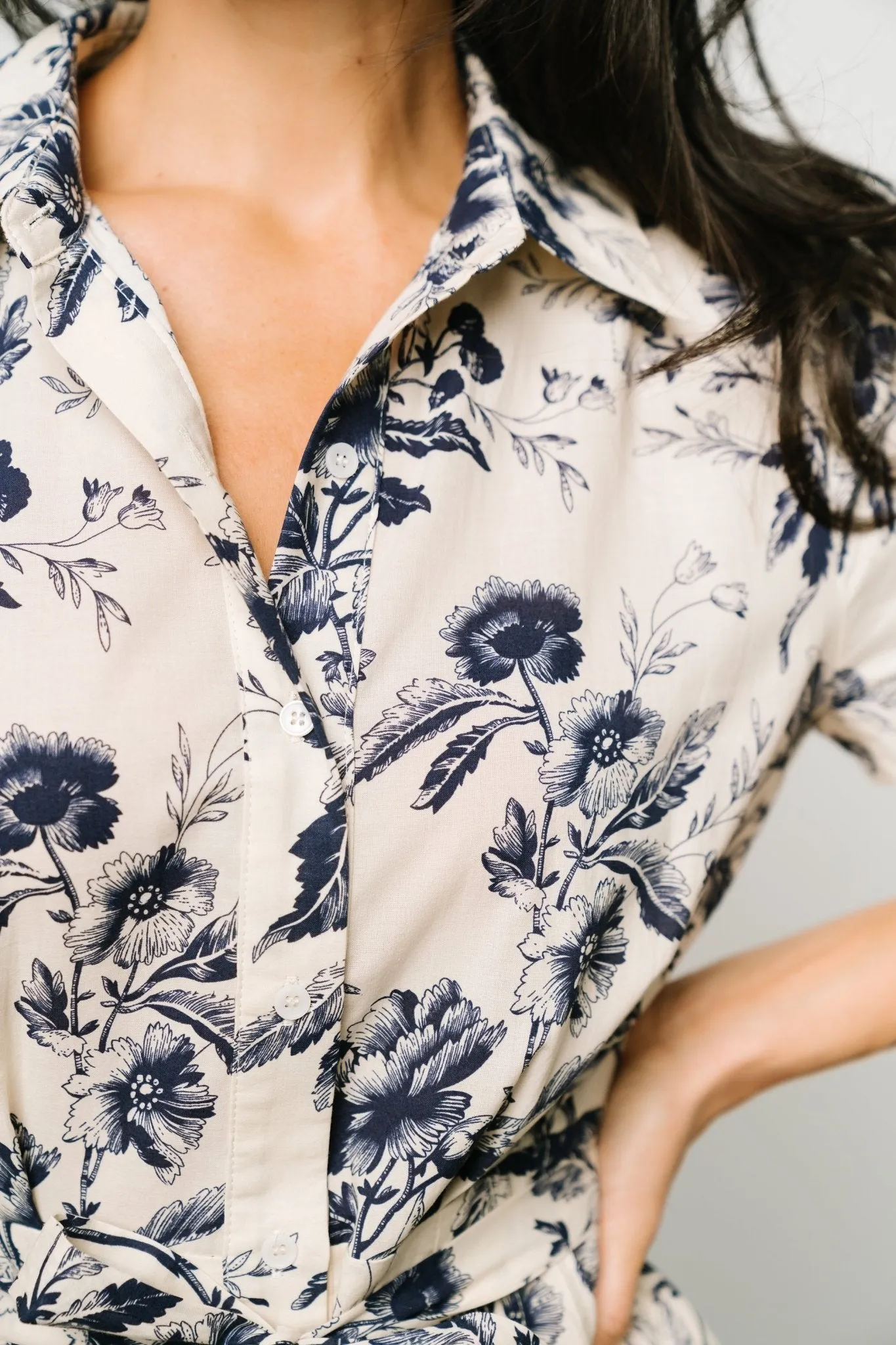 Lorna Midi Dress | Beige + Navy Print sold by Baltic Born product image thumbnail 3