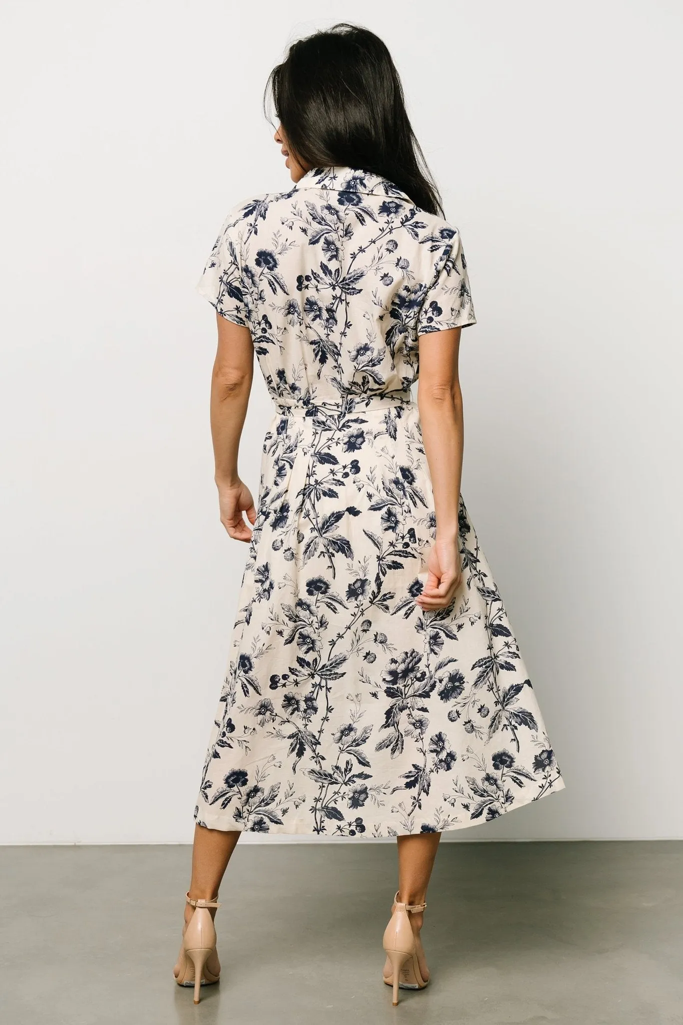 Lorna Midi Dress | Beige + Navy Print sold by Baltic Born product image thumbnail 4