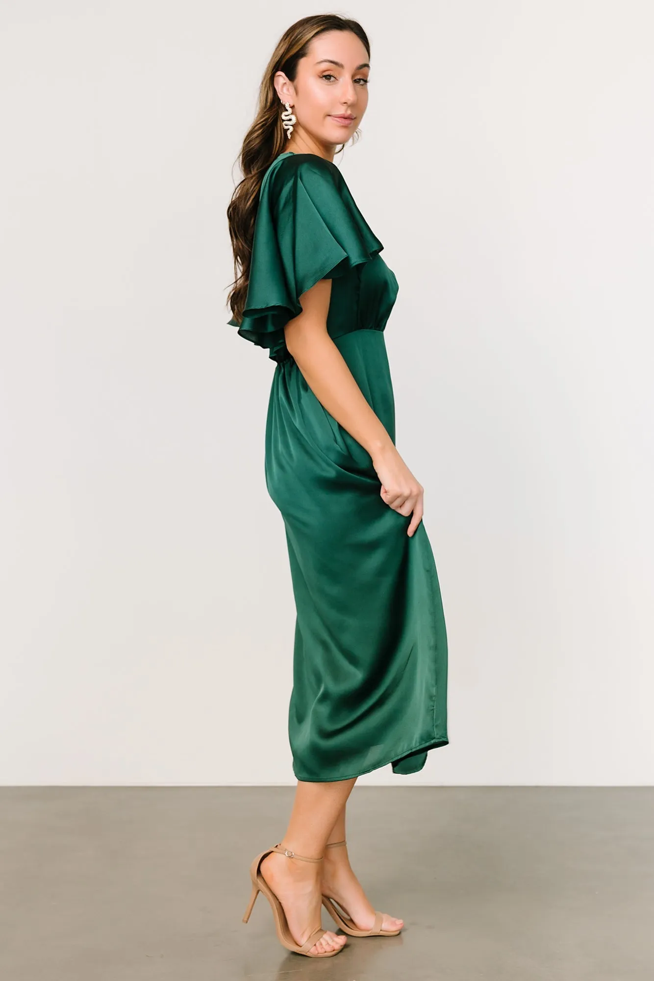 Cinta Satin Midi Dress | Emerald sold by Baltic Born product image thumbnail 3