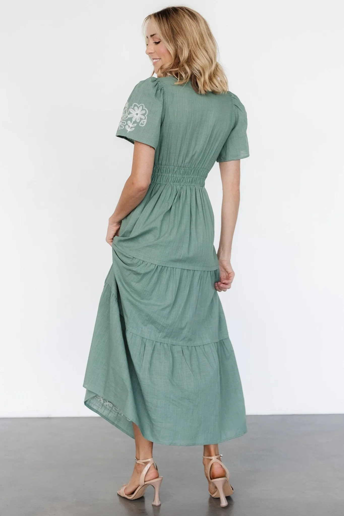 Kennedy Embroidered Maxi Dress | Dark Sage sold by Baltic Born product image thumbnail 5
