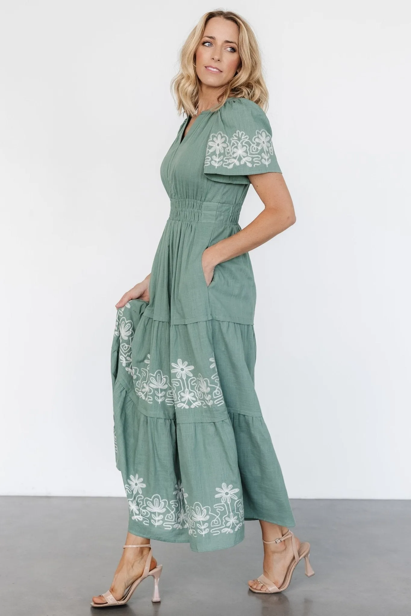 Kennedy Embroidered Maxi Dress | Dark Sage sold by Baltic Born product image thumbnail 3