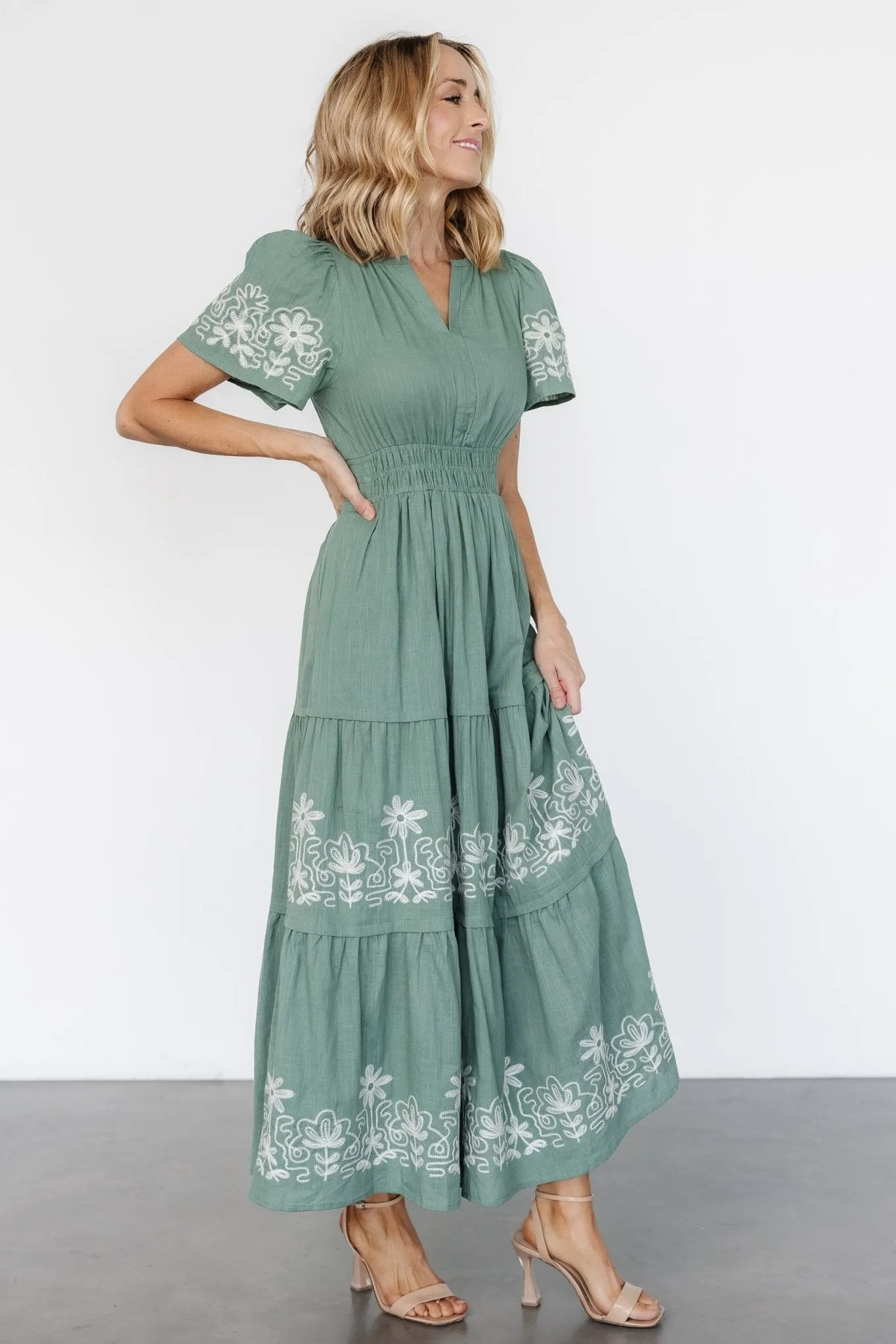 Kennedy Embroidered Maxi Dress | Dark Sage sold by Baltic Born product image thumbnail 4