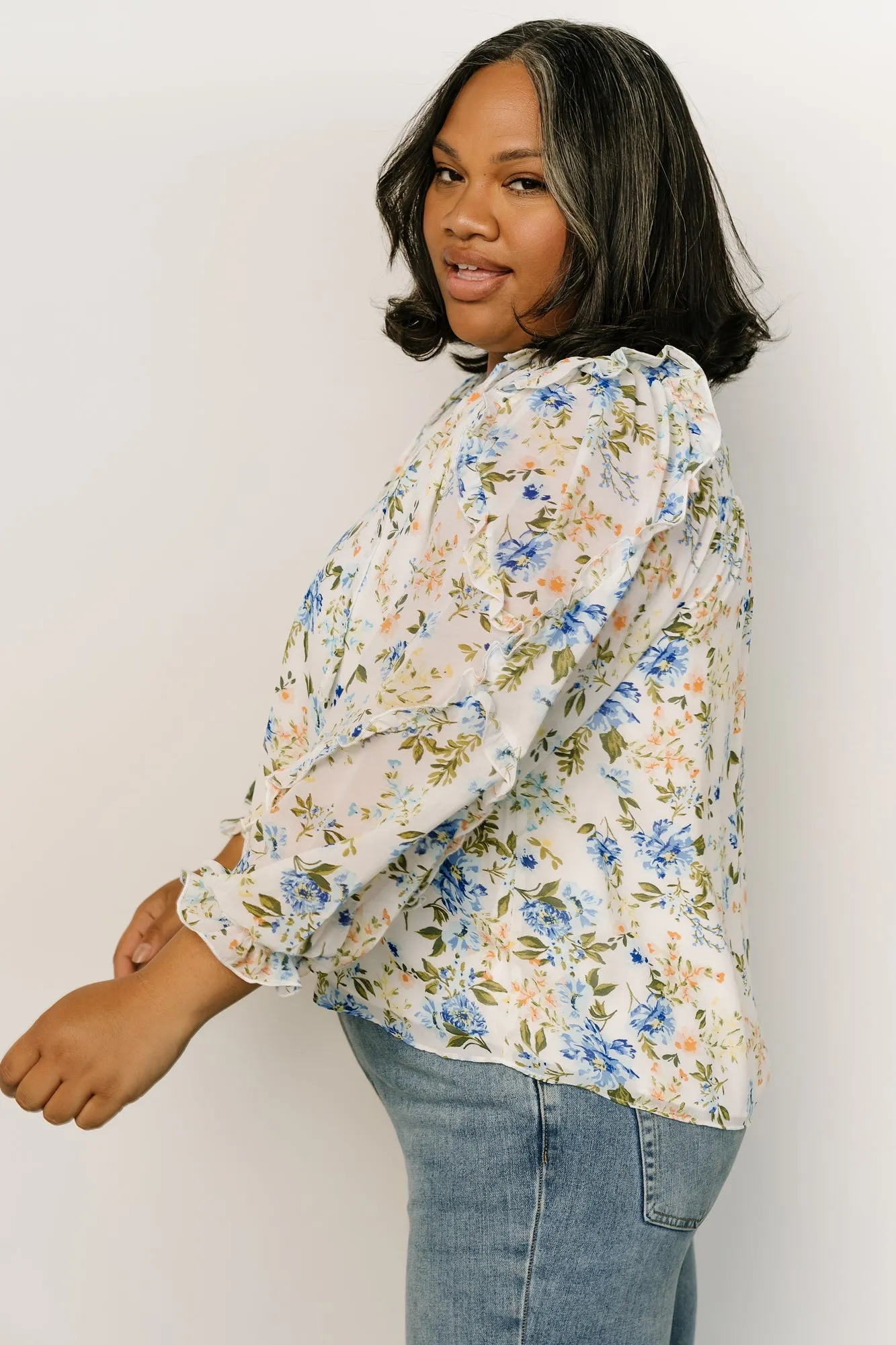 Karlie Long Sleeve Ruffle Top | Blue Floral sold by Baltic Born product image thumbnail 4