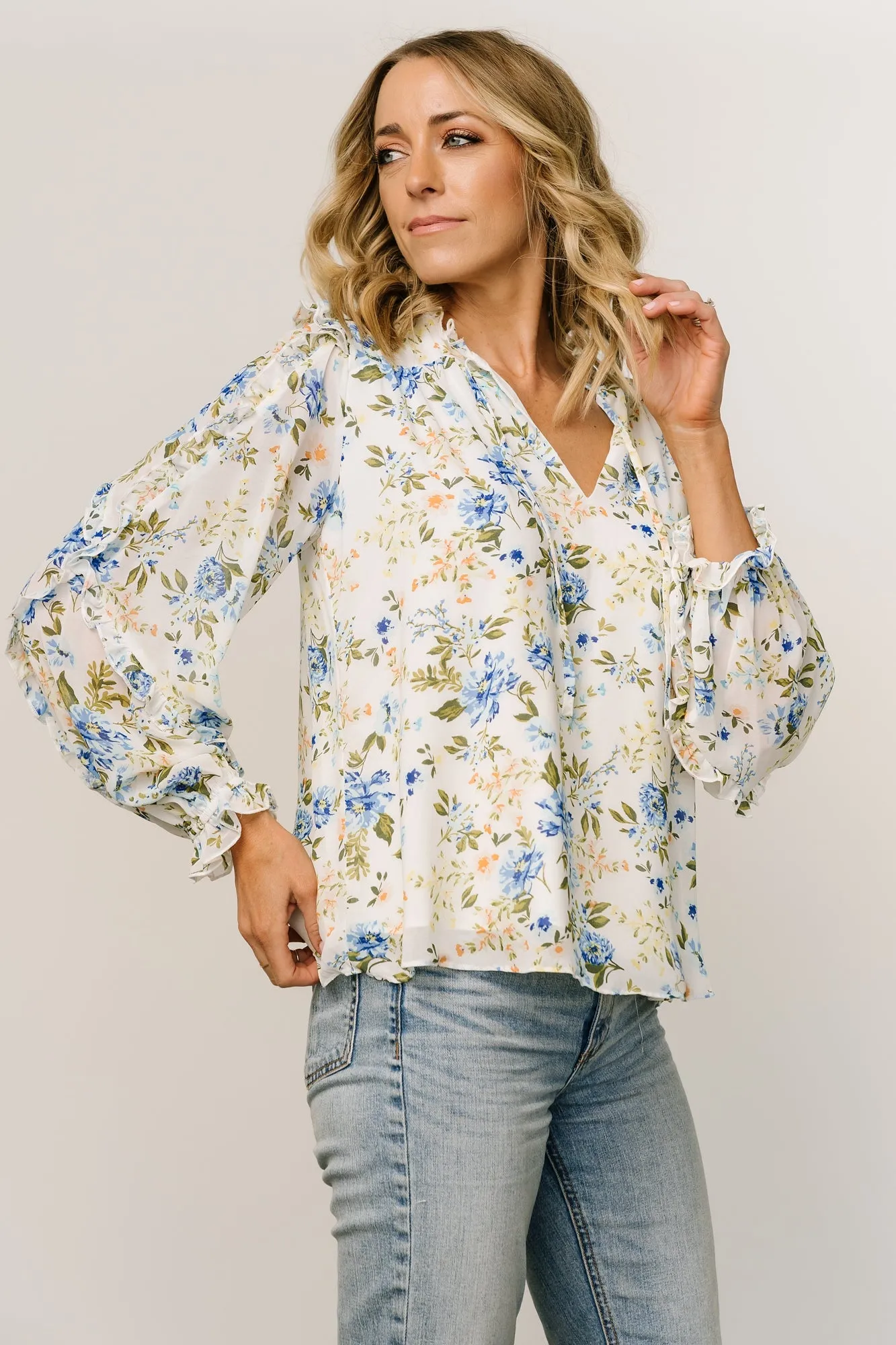 Karlie Long Sleeve Ruffle Top | Blue Floral sold by Baltic Born product image thumbnail 5