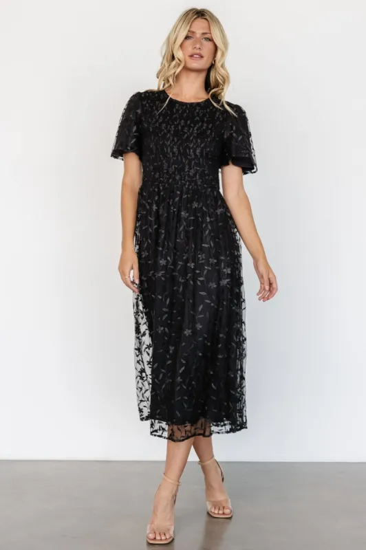 Cara Embroidered Midi Dress | Black sold by Baltic Born