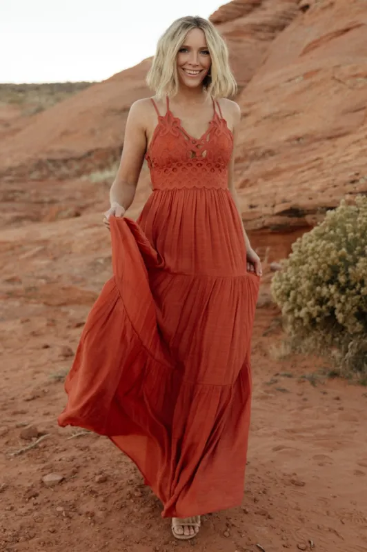 Summerlin Lace Top Maxi Dress | Rust sold by Baltic Born