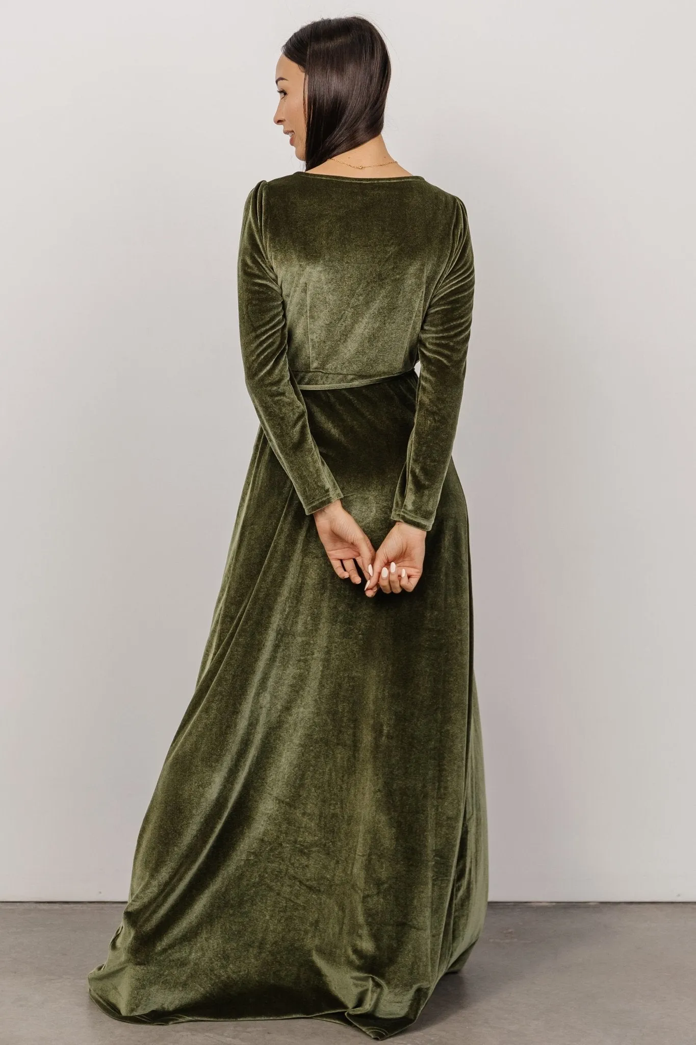 Esmerelda Velvet Wrap Maxi Dress | Olive sold by Baltic Born product image thumbnail 3