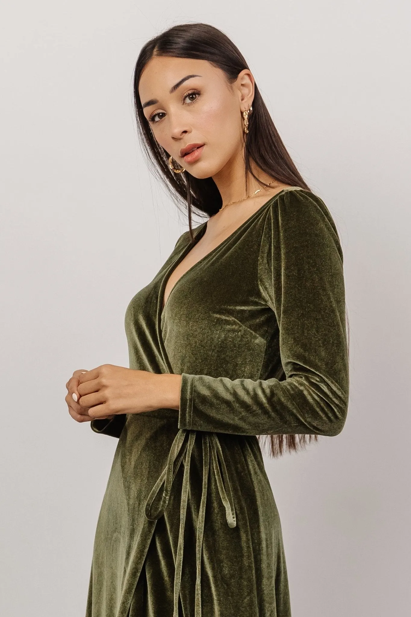 Esmerelda Velvet Wrap Maxi Dress | Olive sold by Baltic Born product image thumbnail 2