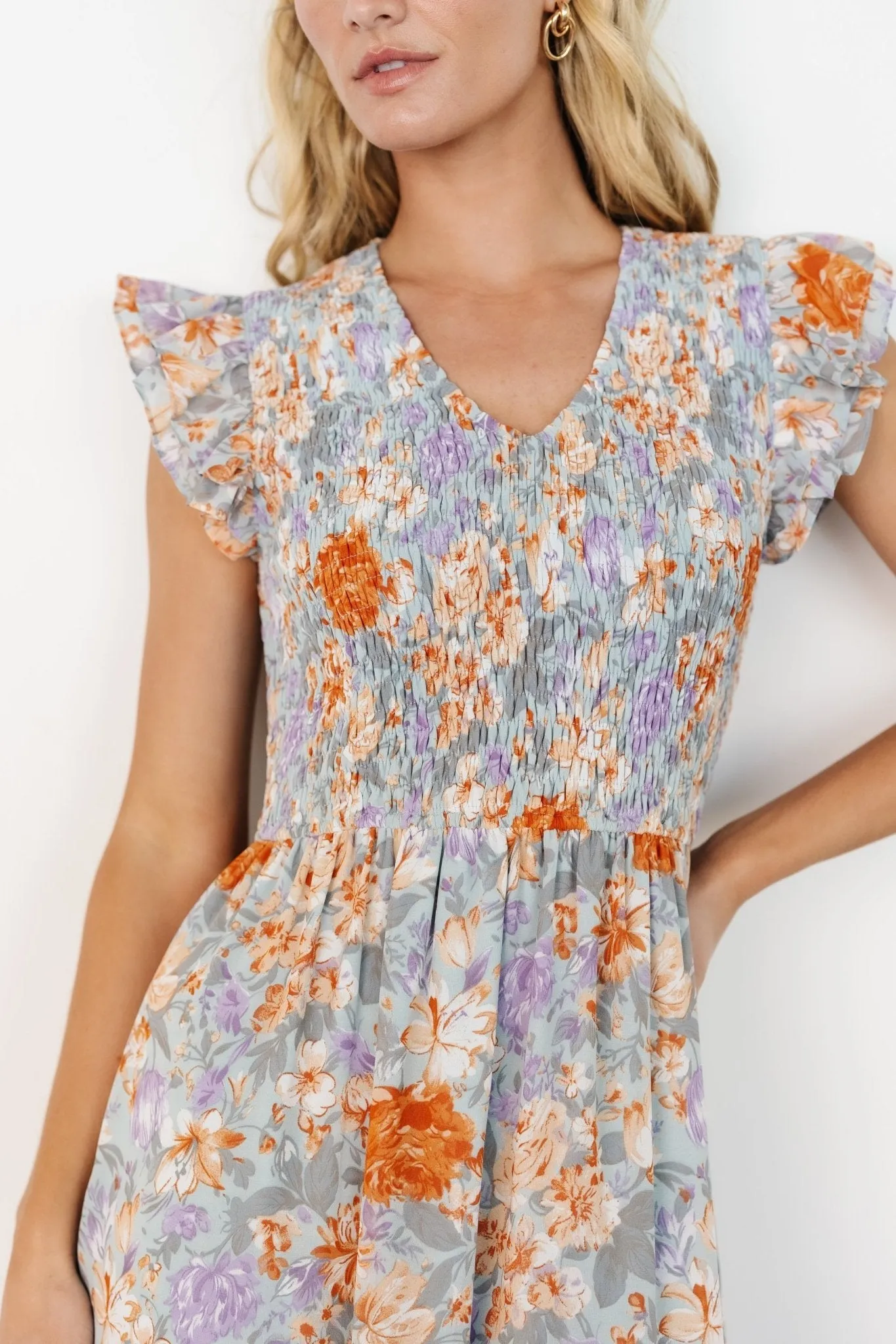 Arla Smocked Maxi Dress | Light Blue Floral sold by Baltic Born product image thumbnail 2