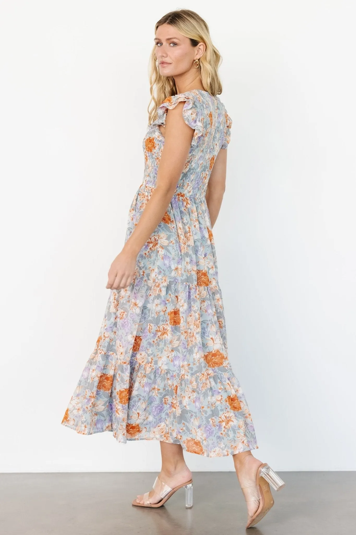 Arla Smocked Maxi Dress | Light Blue Floral sold by Baltic Born product image thumbnail 3