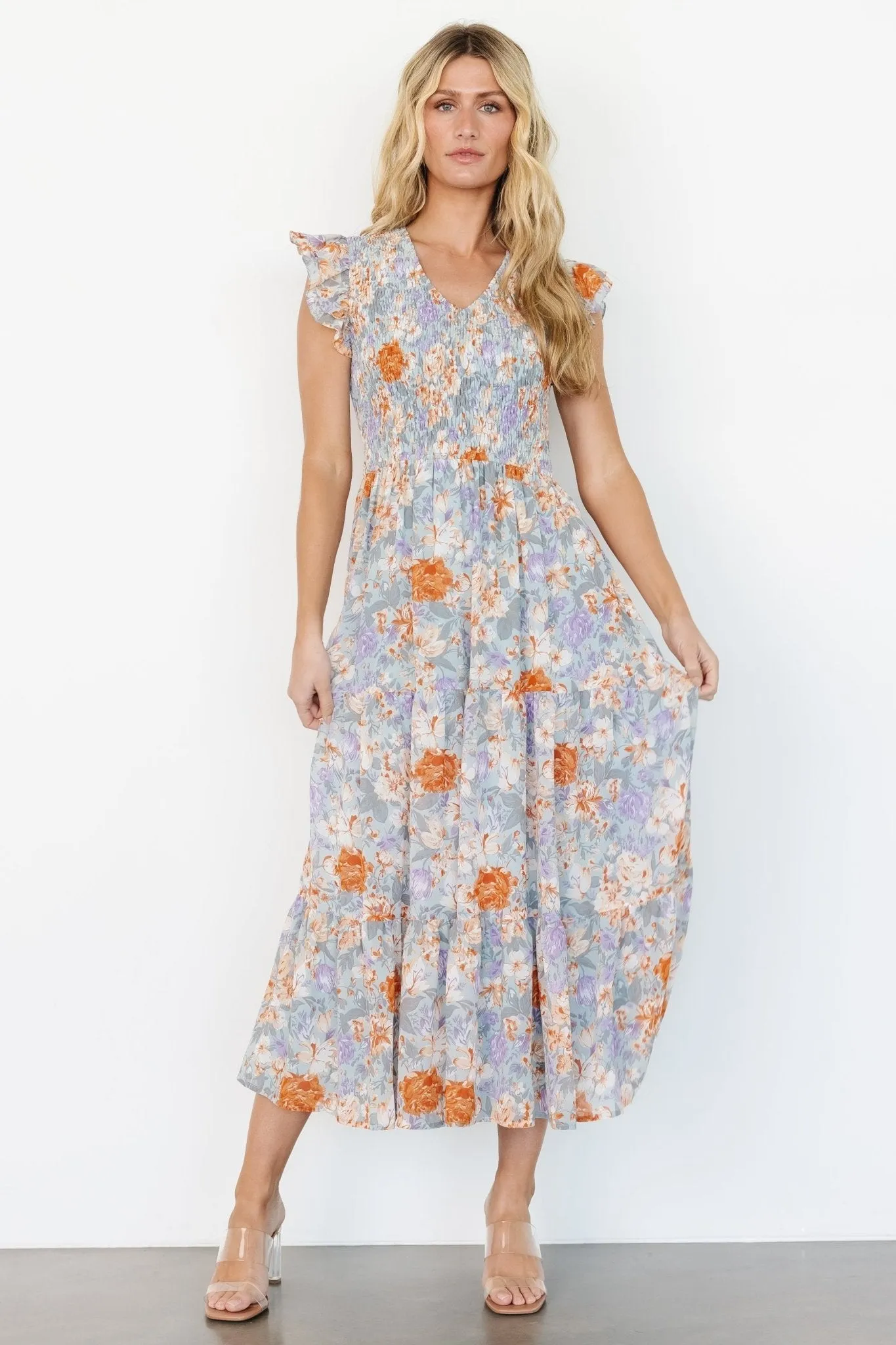 Arla Smocked Maxi Dress | Light Blue Floral sold by Baltic Born product image thumbnail 5