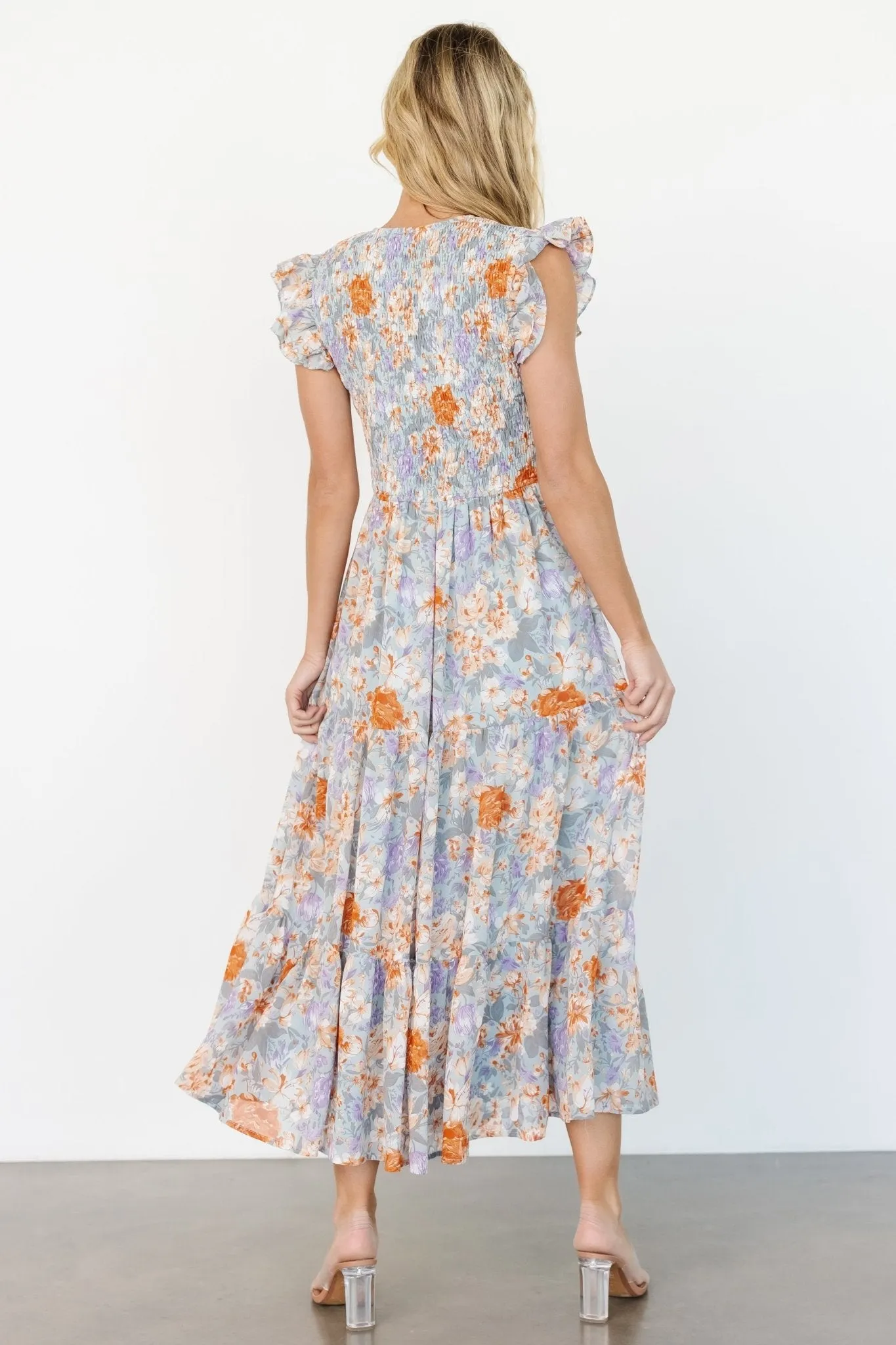 Arla Smocked Maxi Dress | Light Blue Floral sold by Baltic Born product image thumbnail 4