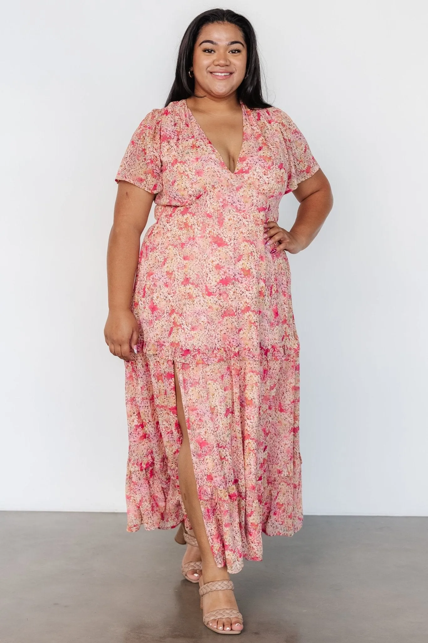 Audrey Deep V Maxi Dress | Blush Floral sold by Baltic Born product image thumbnail 5