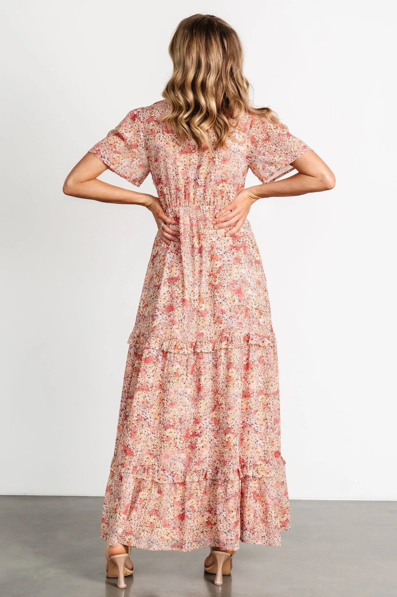 Audrey Deep V Maxi Dress | Blush Floral sold by Baltic Born product image thumbnail 4