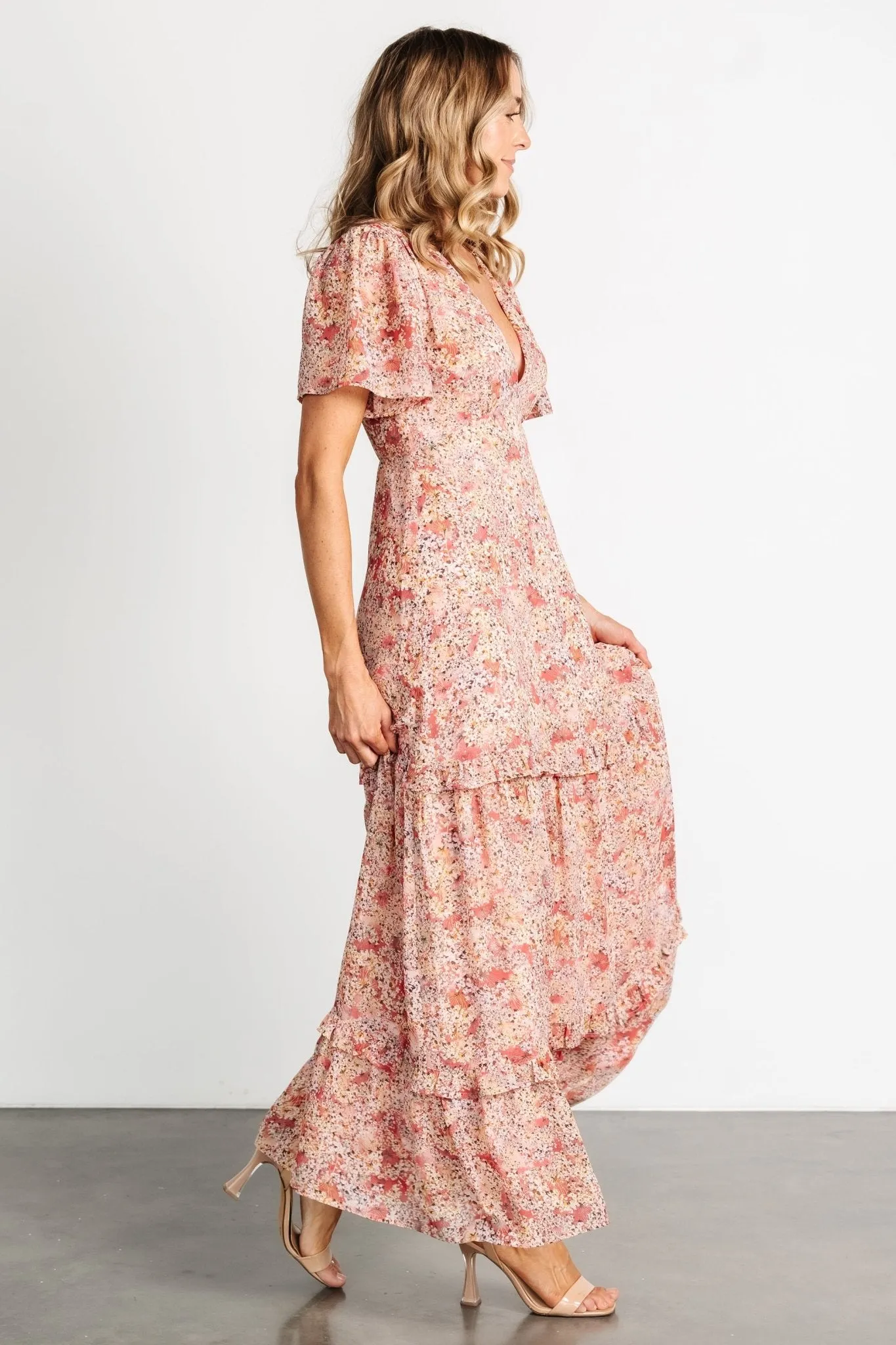 Audrey Deep V Maxi Dress | Blush Floral sold by Baltic Born product image thumbnail 3