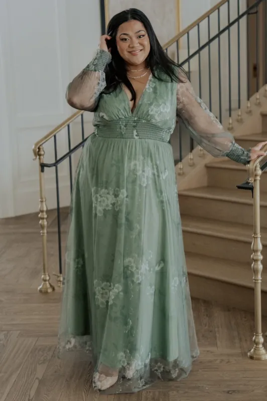Layla Tulle Maxi Dress | Dusty Green Floral sold by Baltic Born