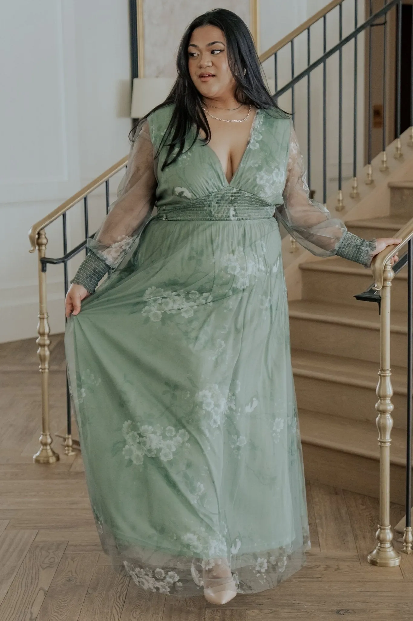 Layla Tulle Maxi Dress | Dusty Green Floral sold by Baltic Born product image thumbnail 3