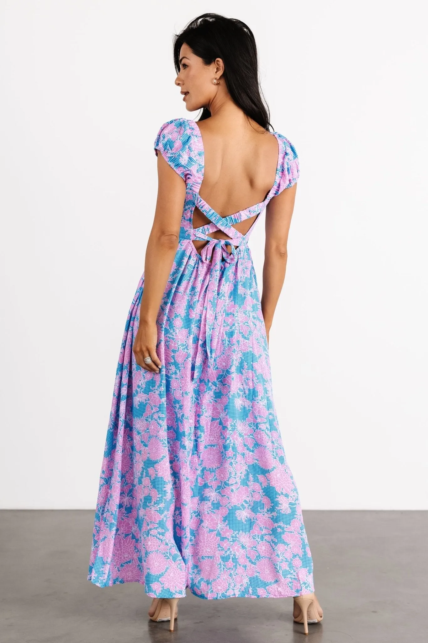 Tabitha Open Back Maxi Dress | Blue + Pink sold by Baltic Born product image thumbnail 2