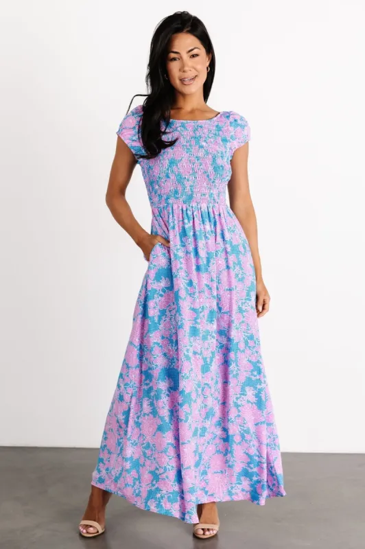Tabitha Open Back Maxi Dress | Blue + Pink made by Listicle