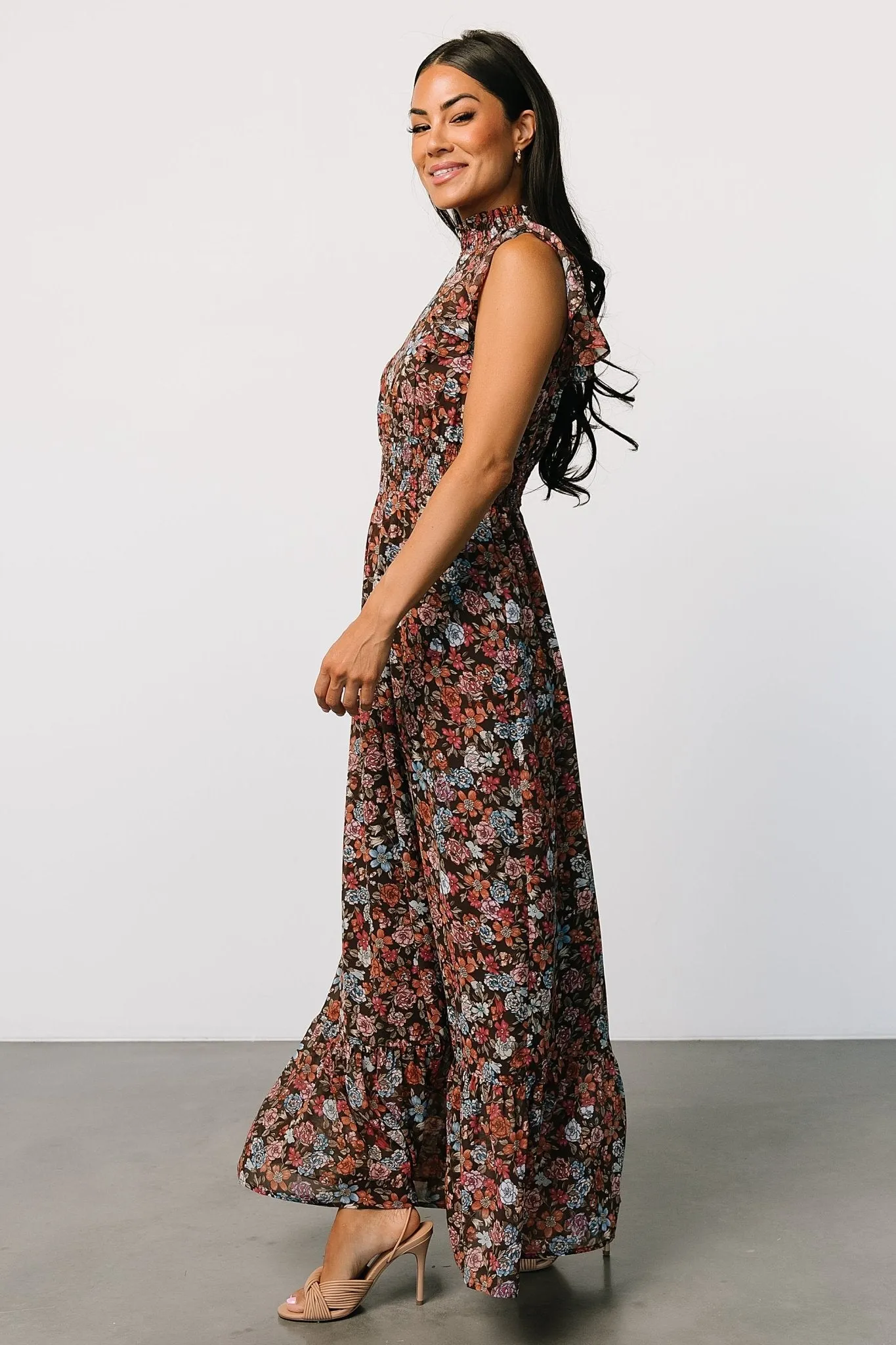 Kearny Ruffle Maxi Dress | Brown Multi Floral sold by Baltic Born product image thumbnail 4