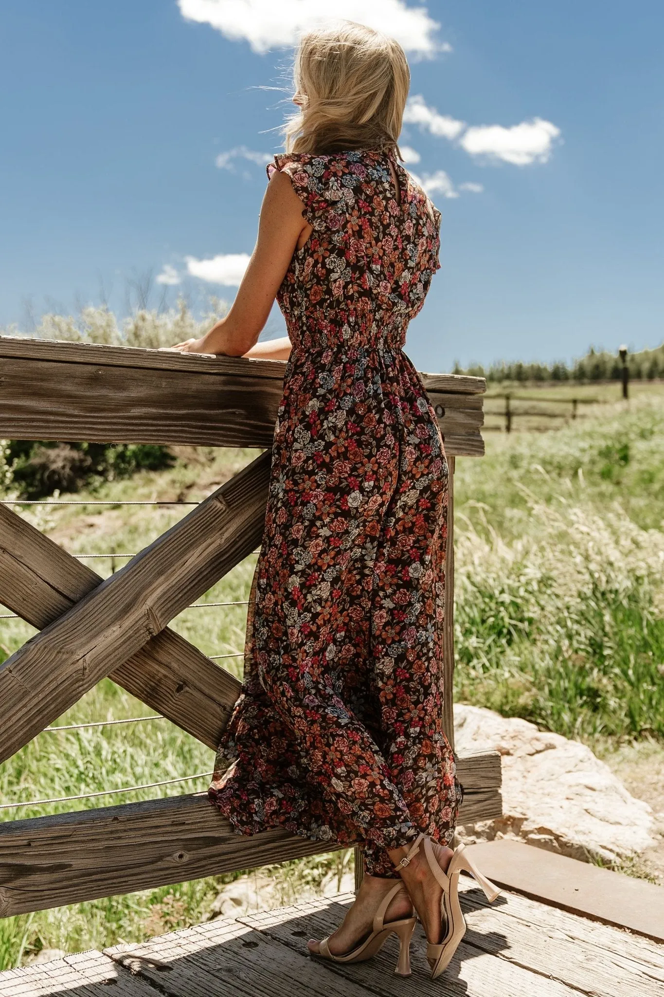 Kearny Ruffle Maxi Dress | Brown Multi Floral sold by Baltic Born product image thumbnail 5