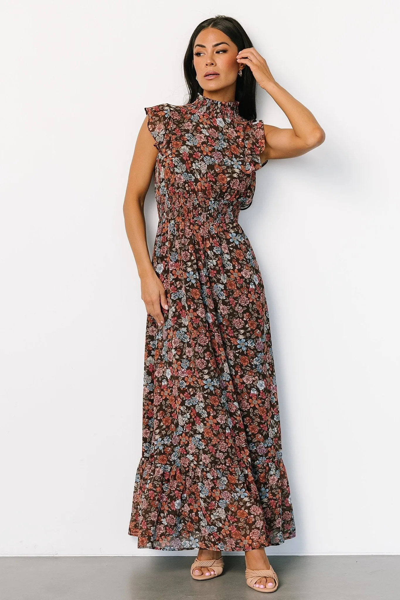 Kearny Ruffle Maxi Dress | Brown Multi Floral sold by Baltic Born product image thumbnail 2