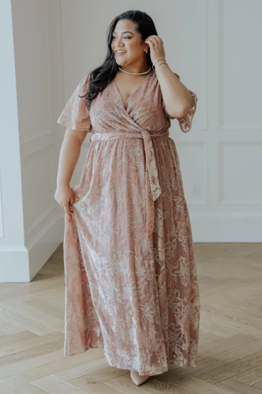 Uma Velvet Maxi Dress | Blush + Silver sold by Baltic Born