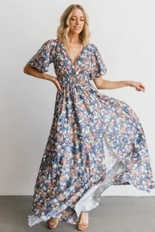 Verona Smocked Maxi Dress | Blue Floral sold by Baltic Born