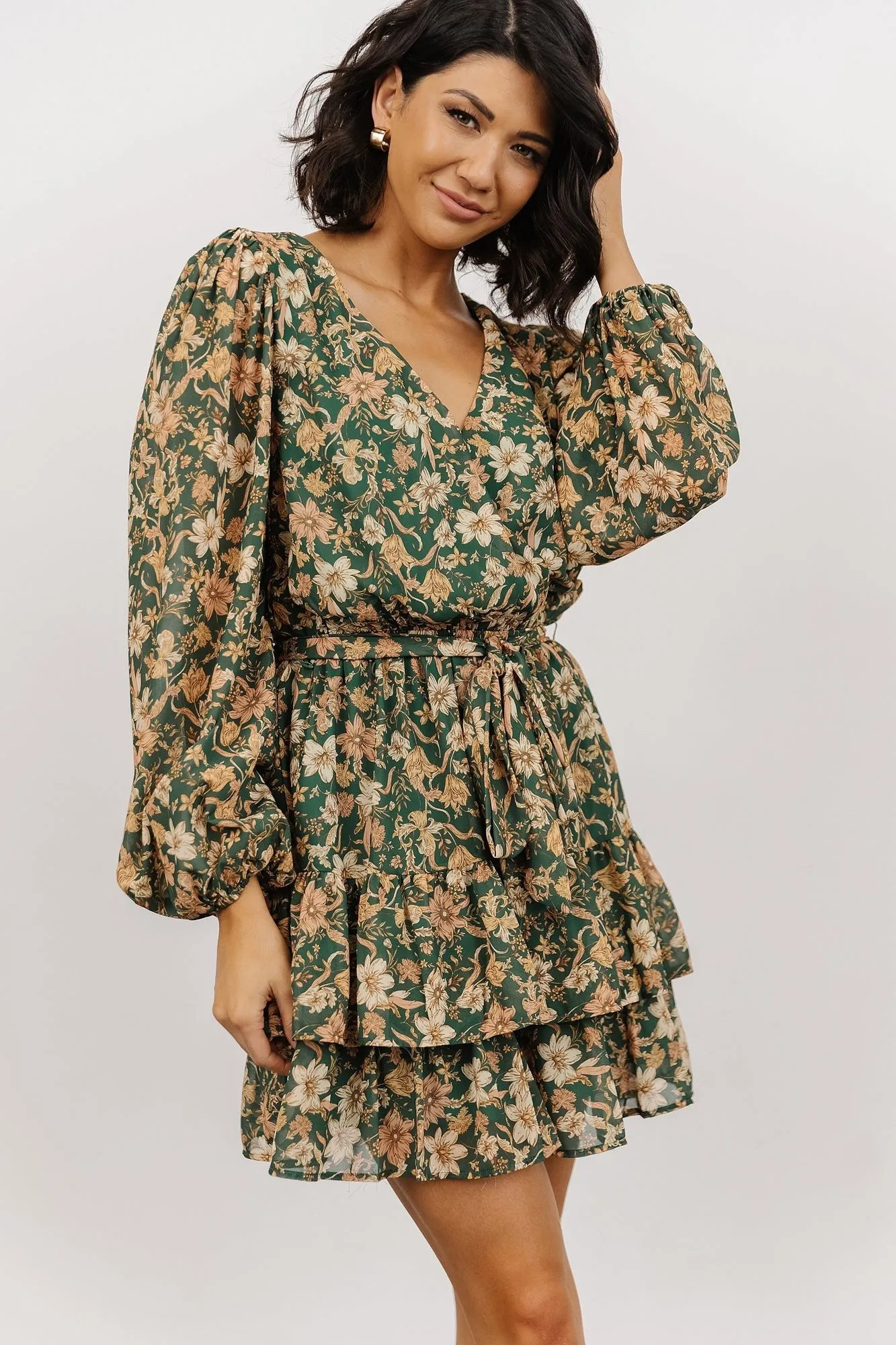 Shirley Ruffle Mini Dress | Green Floral sold by Baltic Born product image thumbnail 4