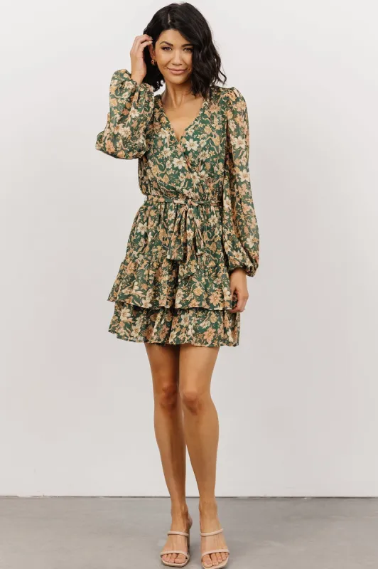 Shirley Ruffle Mini Dress | Green Floral sold by Baltic Born