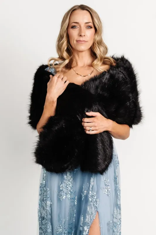 Valerie Faux Fur Shawl | Black sold by Baltic Born