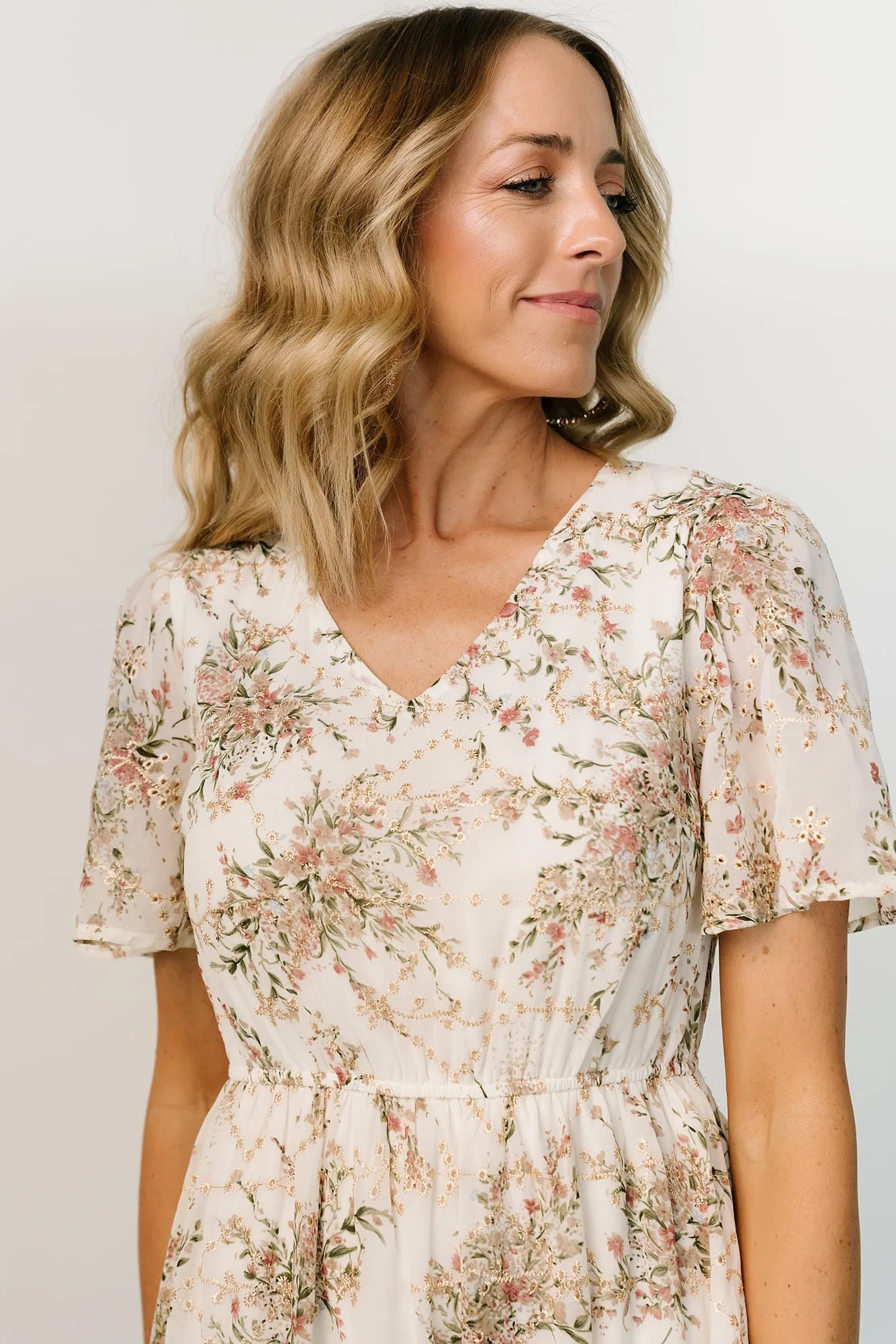 Roanoke Embossed Midi Dress | White Floral sold by Baltic Born product image thumbnail 2