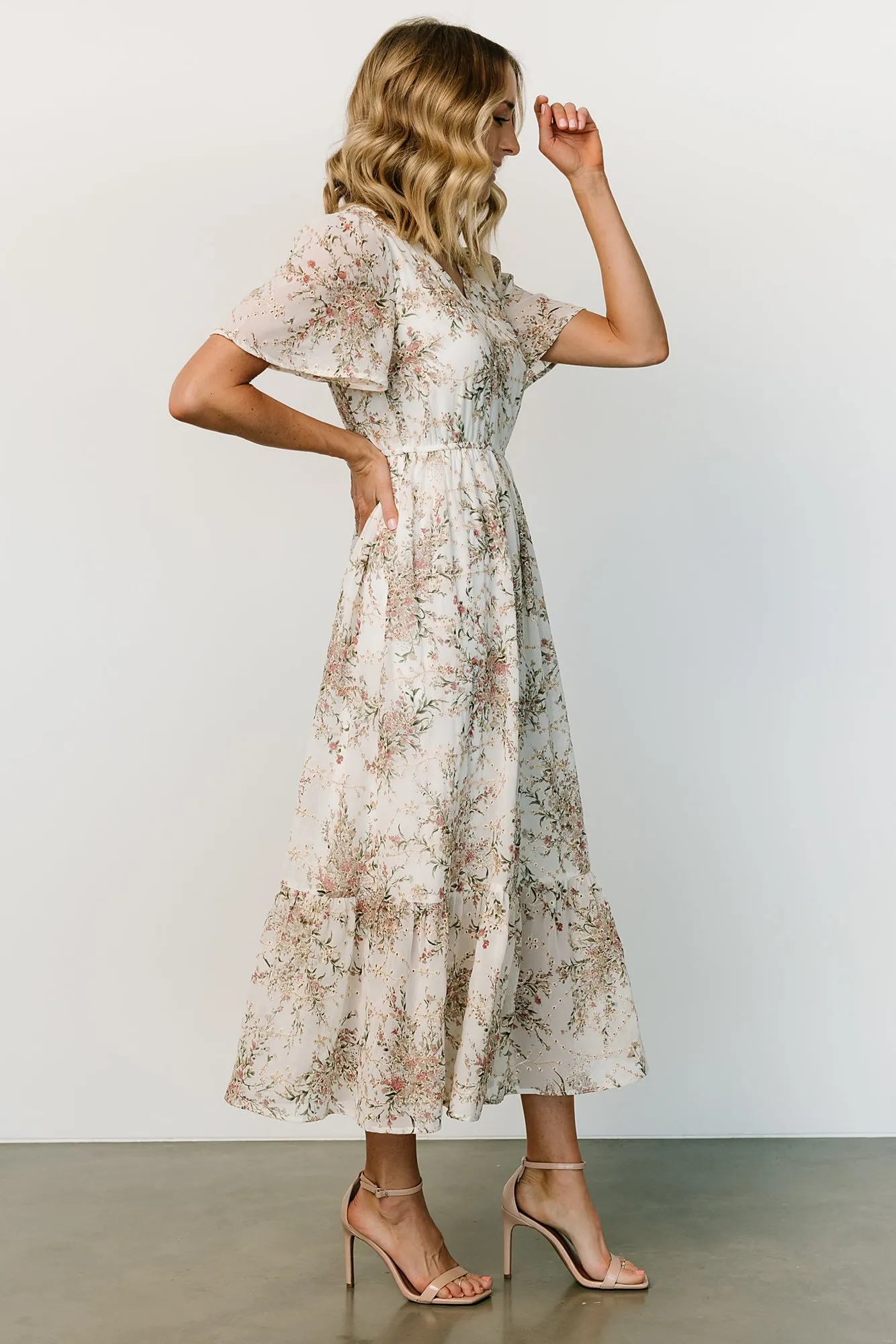 Roanoke Embossed Midi Dress | White Floral sold by Baltic Born product image thumbnail 3