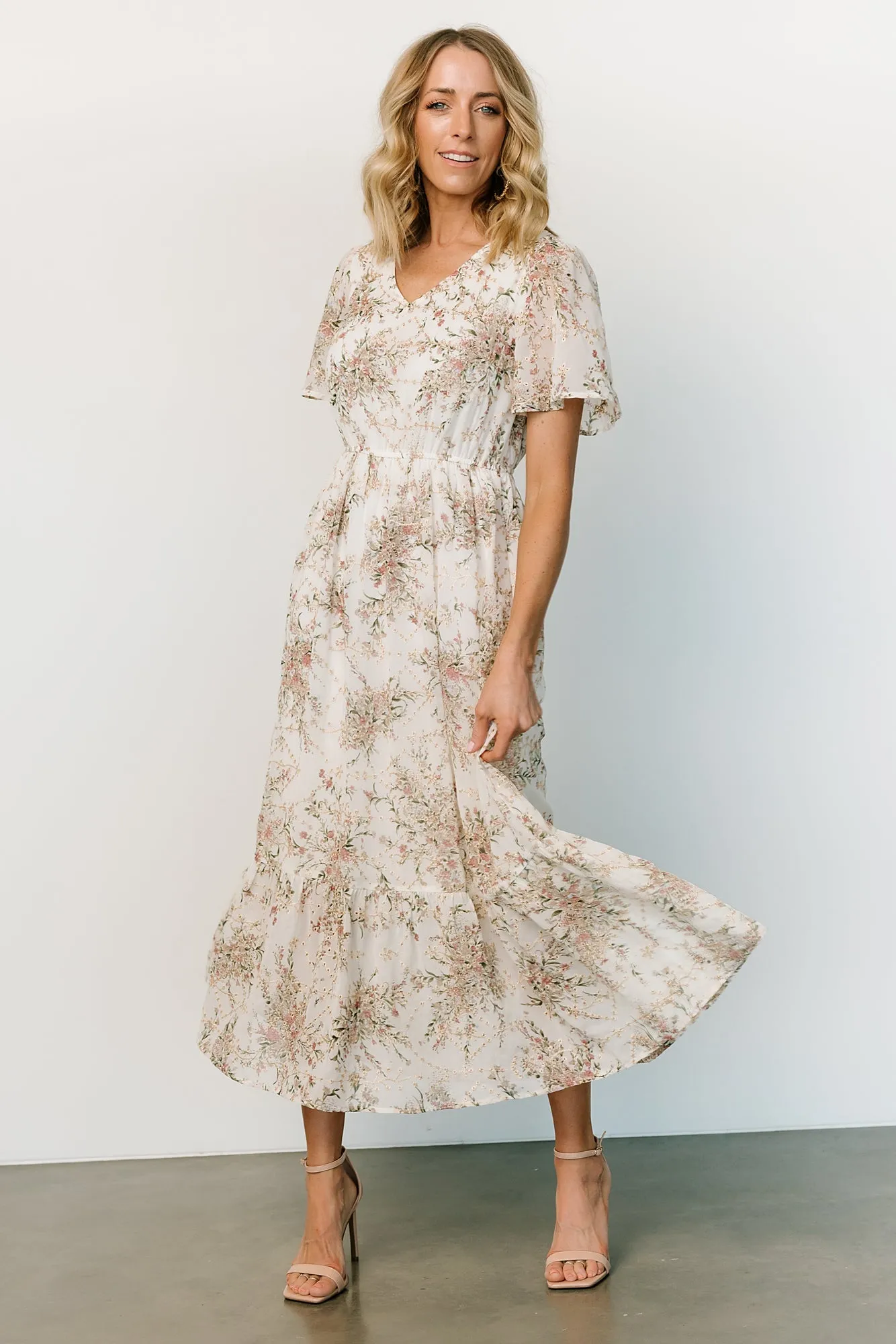 Roanoke Embossed Midi Dress | White Floral sold by Baltic Born product image thumbnail 4