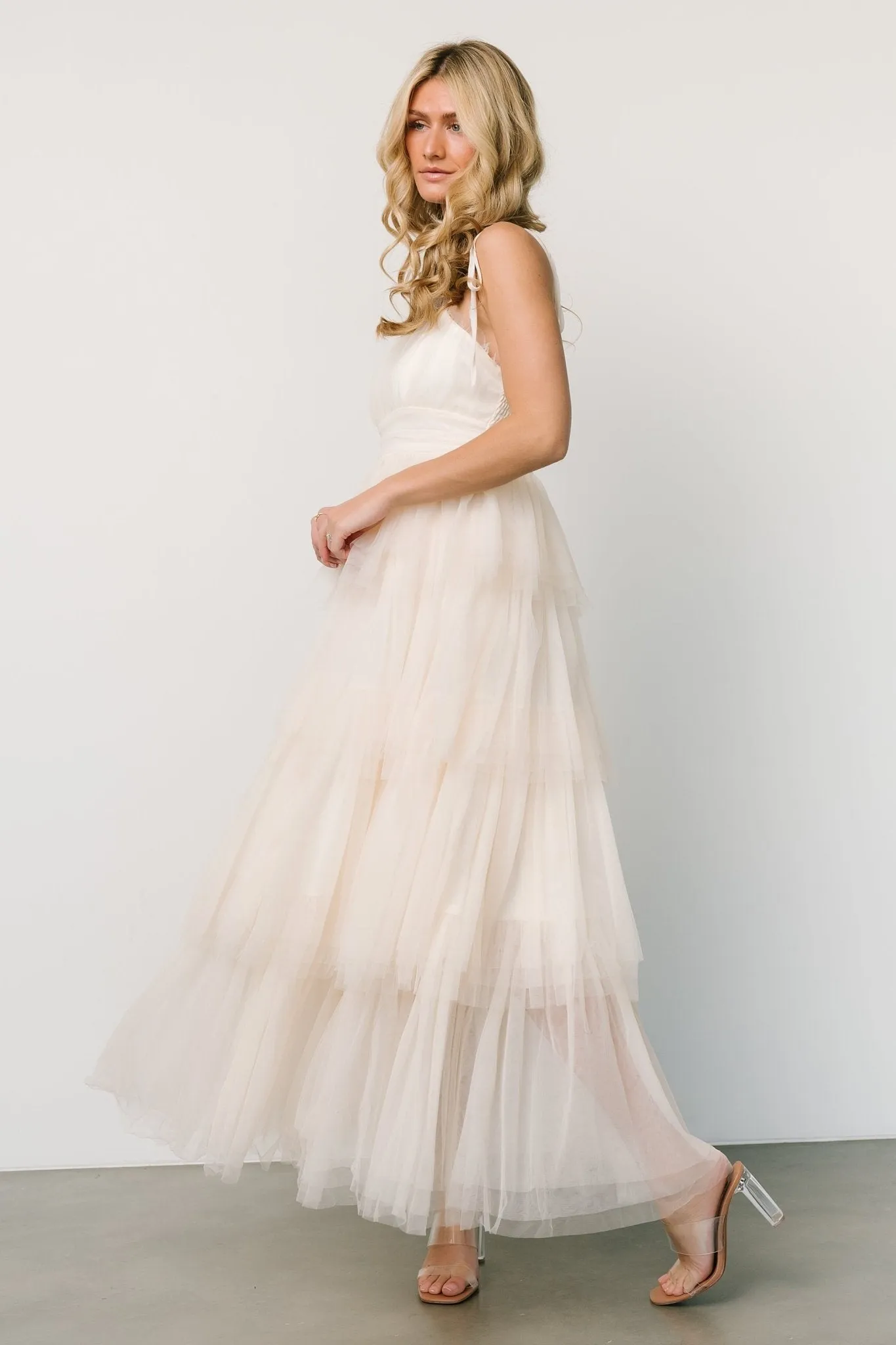 Alora Tulle Tiered Maxi Dress | Cream sold by Baltic Born product image thumbnail 3