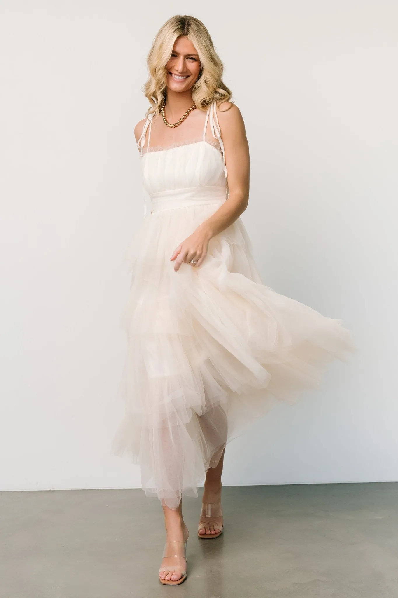 Alora Tulle Tiered Maxi Dress | Cream sold by Baltic Born product image thumbnail 4