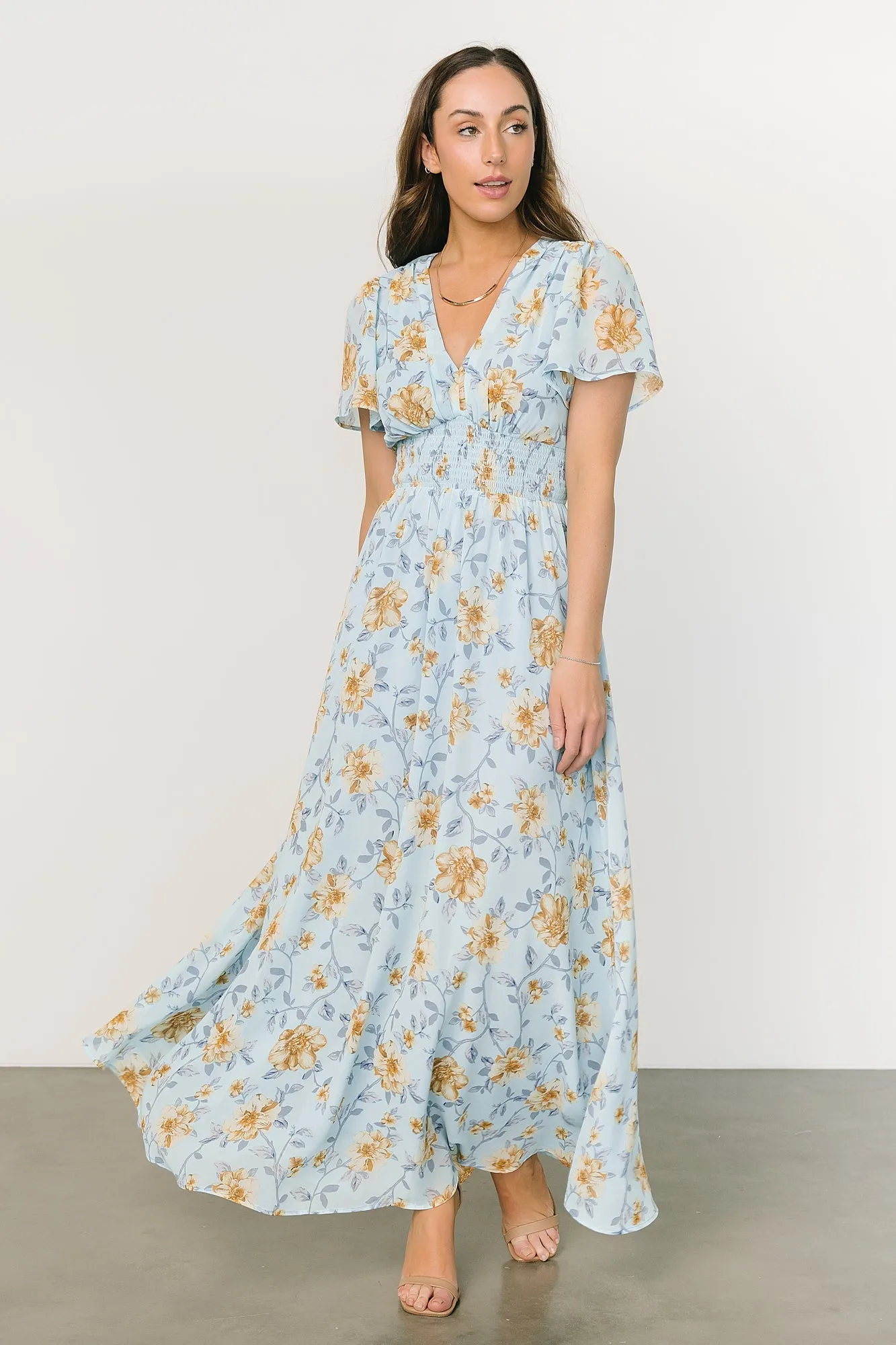 Birdie Maxi Dress | Light Blue Floral sold by Baltic Born