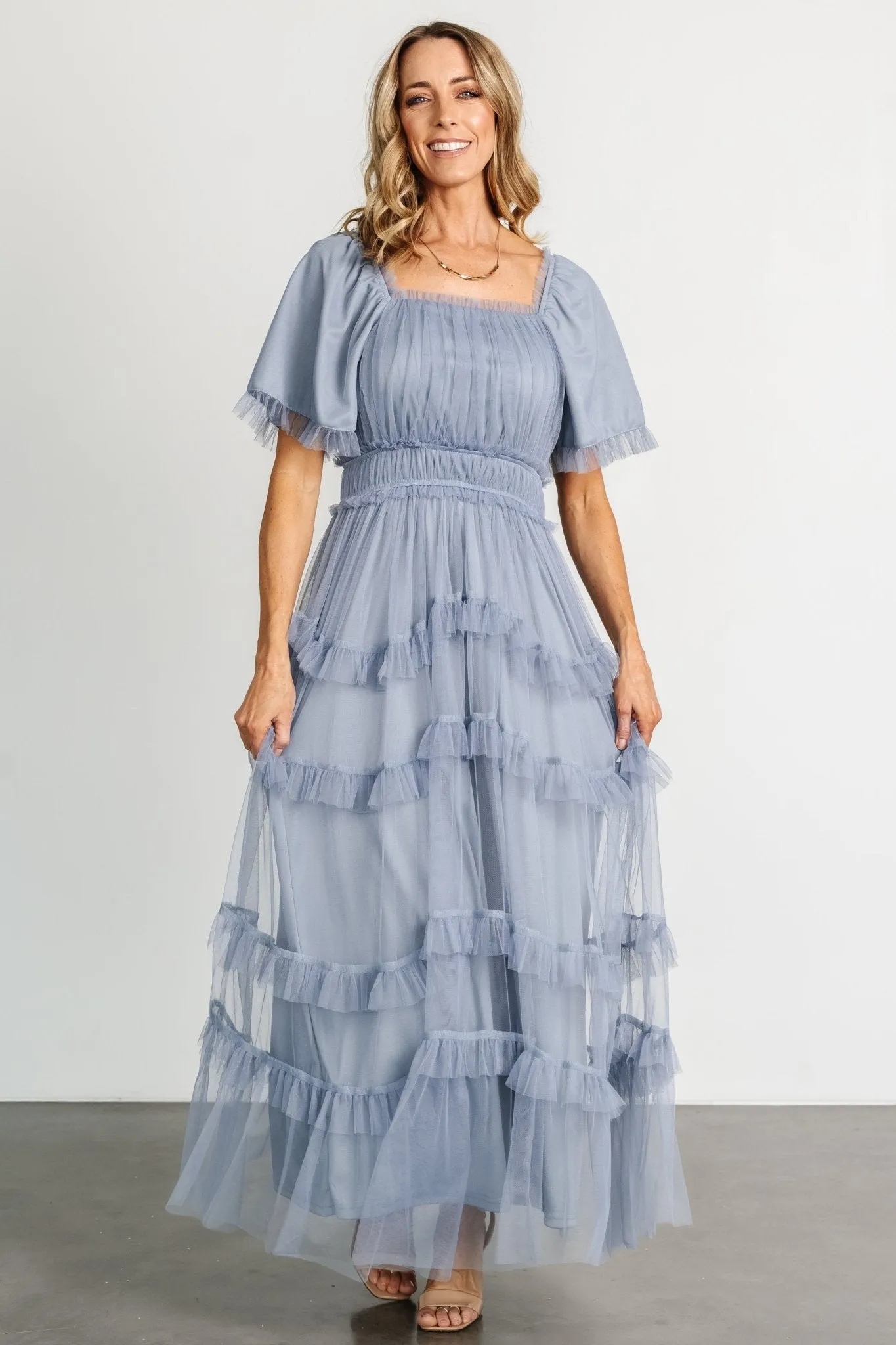 Magdalena Tulle Maxi Dress | Dusty Blue sold by Baltic Born