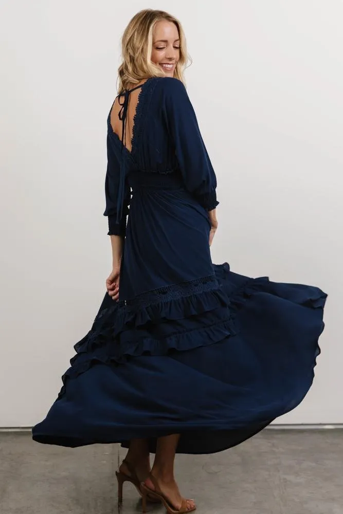 Pippa Ruffle Maxi Dress | Navy sold by Baltic Born product image thumbnail 4