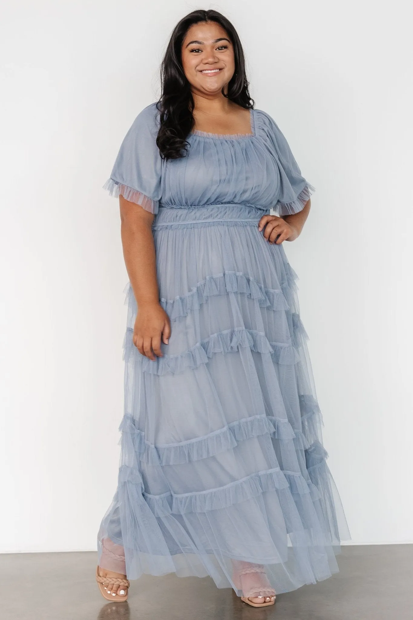Magdalena Tulle Maxi Dress | Dusty Blue sold by Baltic Born product image thumbnail 5