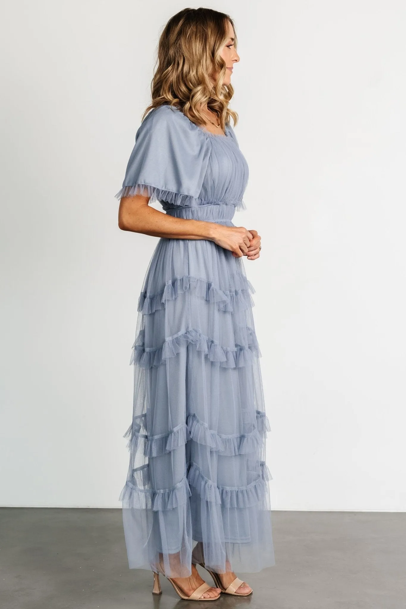 Magdalena Tulle Maxi Dress | Dusty Blue sold by Baltic Born product image thumbnail 3