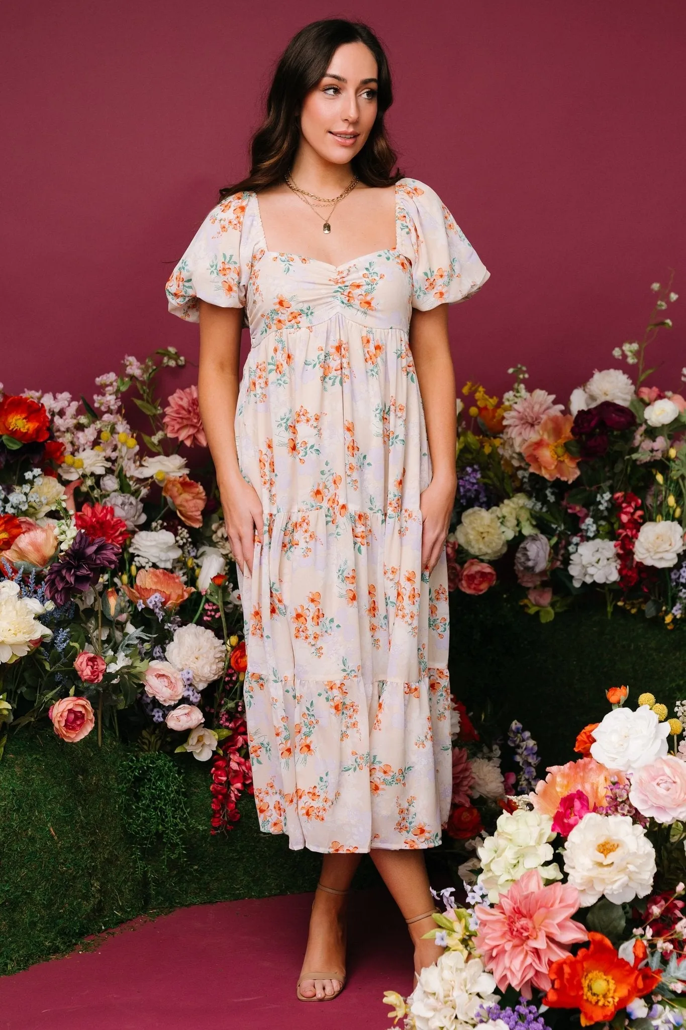 Molly Midi Dress | Cream Floral sold by Baltic Born